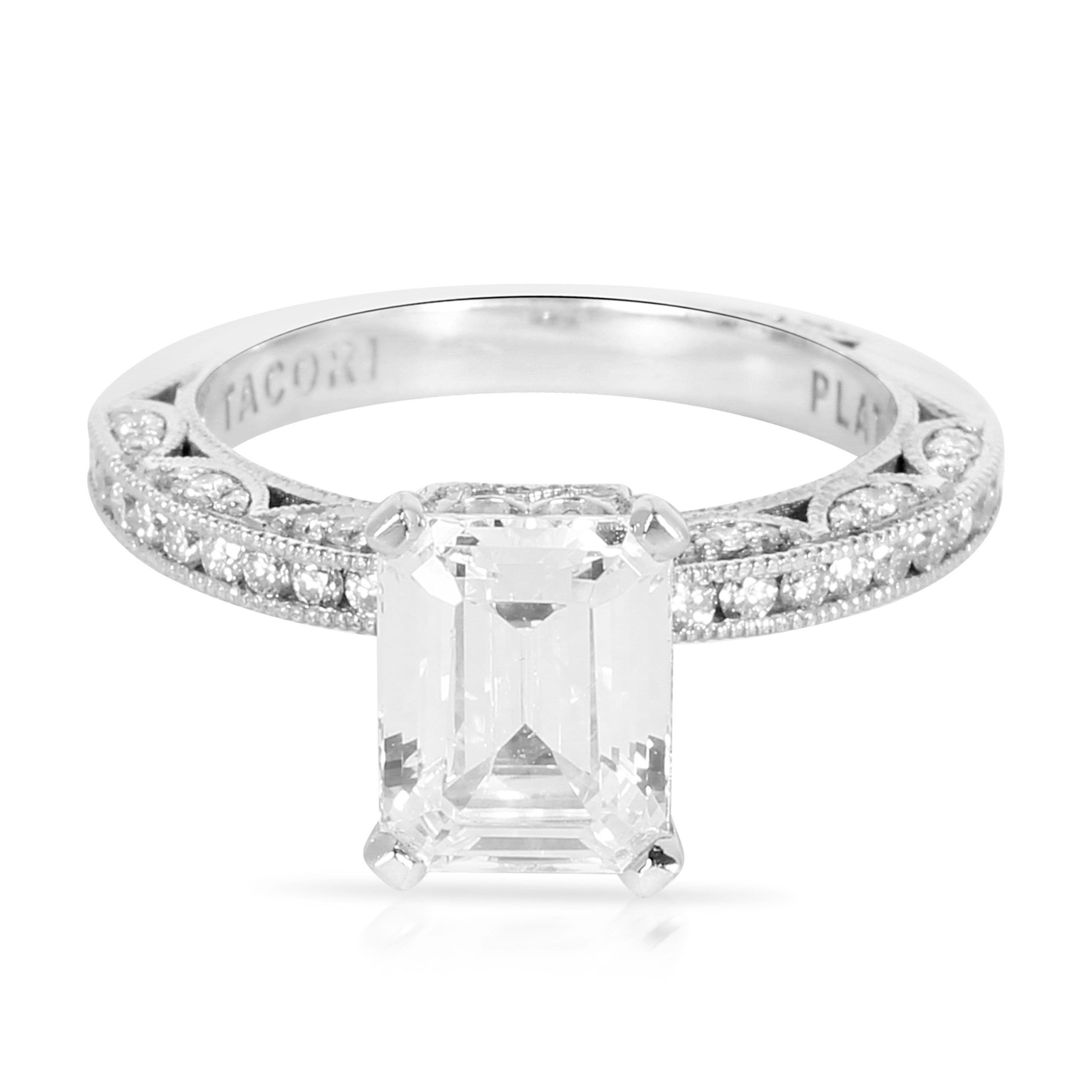 image of Louis Vuitton Tacori Diamond Emerald Cut Engagement Ring Setting In Platinum (0.41 Ctw) in Gold, Wo