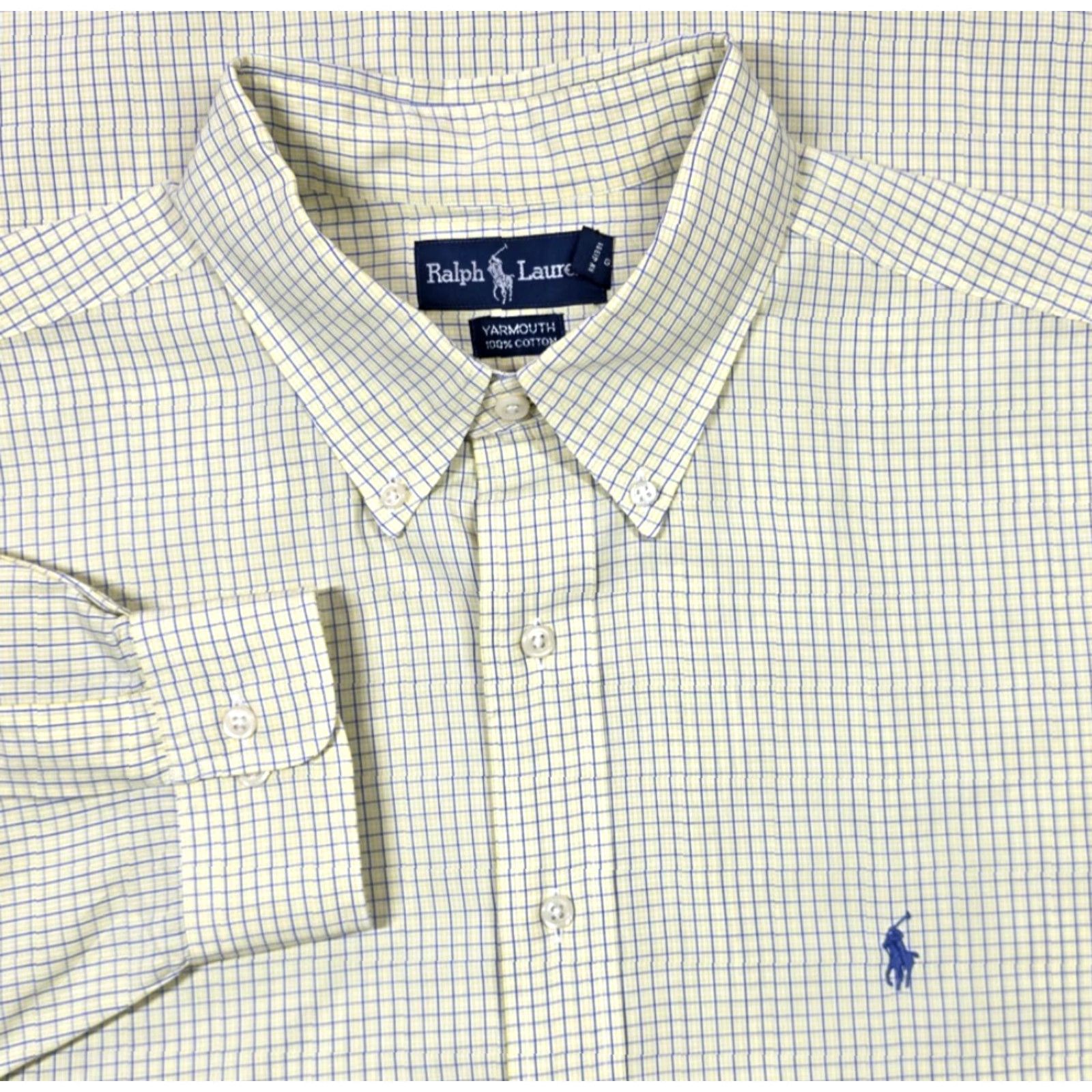 Polo Ralph Lauren VINTAGE Polo Ralph Lauren Mens Shirt Button-Up 17.5-32/33 Tattersall Long Sleeve Blue Yellow OCBD 90s Classic Designer Mens Size US XXL / EU 58 / 5 - 2 Thumbnail