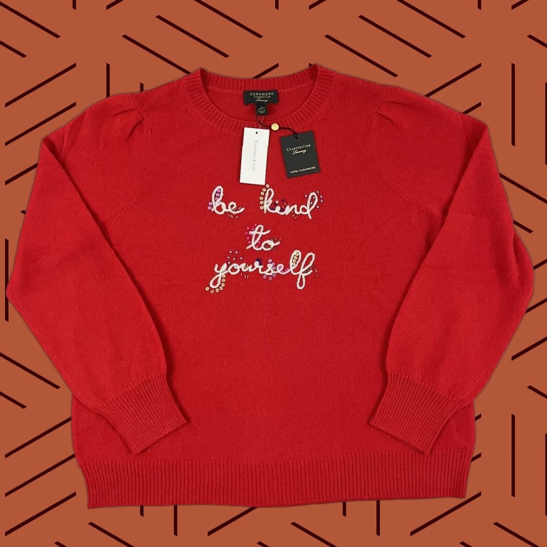 Charter Club CHARTER CLUB Sweater Womens XL Red 100% Cashmere Be Kind Jolly Holiday Luxury Size XL / US 12-14 / IT 48-50 - 1 Thumbnail