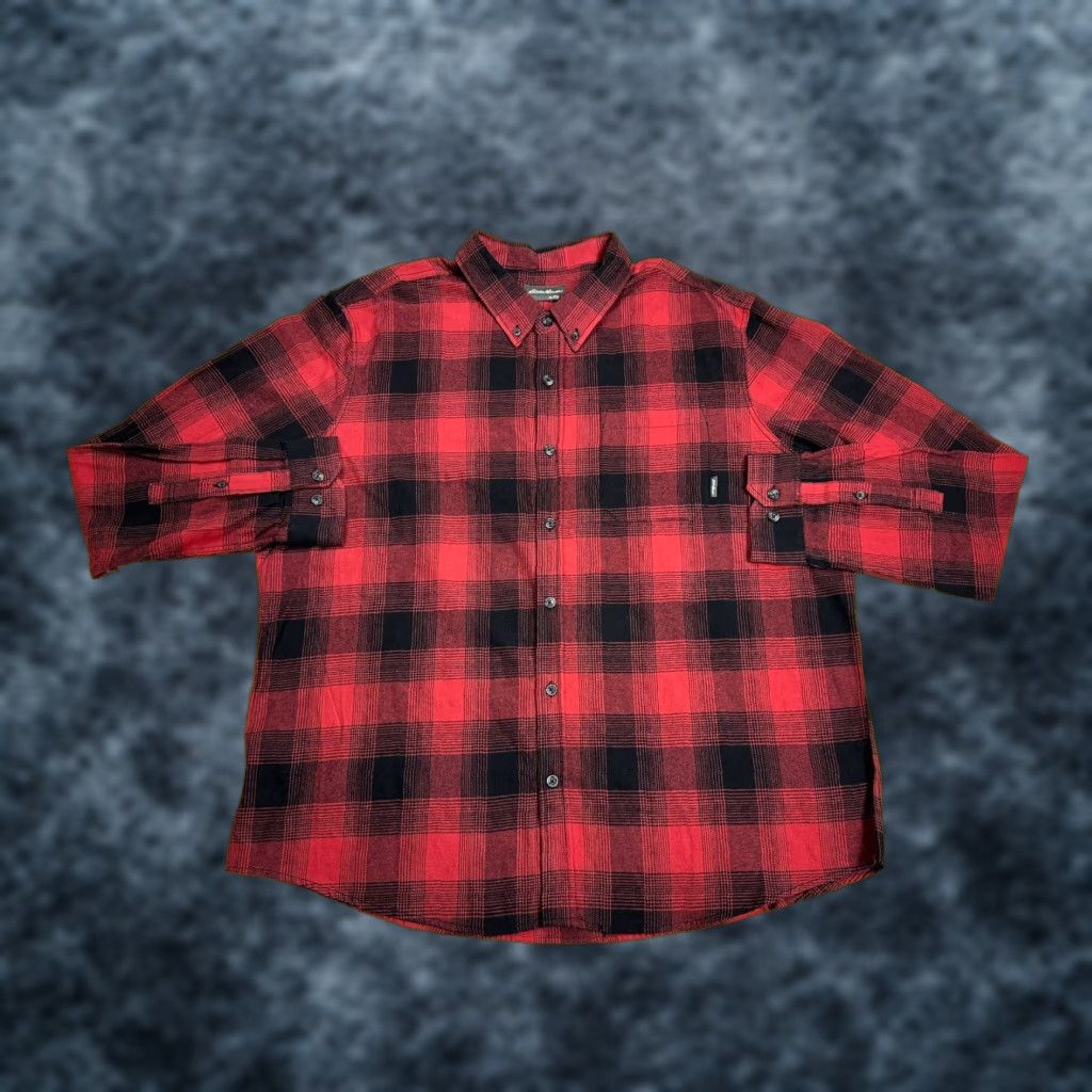 Eddie Bauer Mens XL Flannel Shirt Red Plaid Cotton Long Sleeve