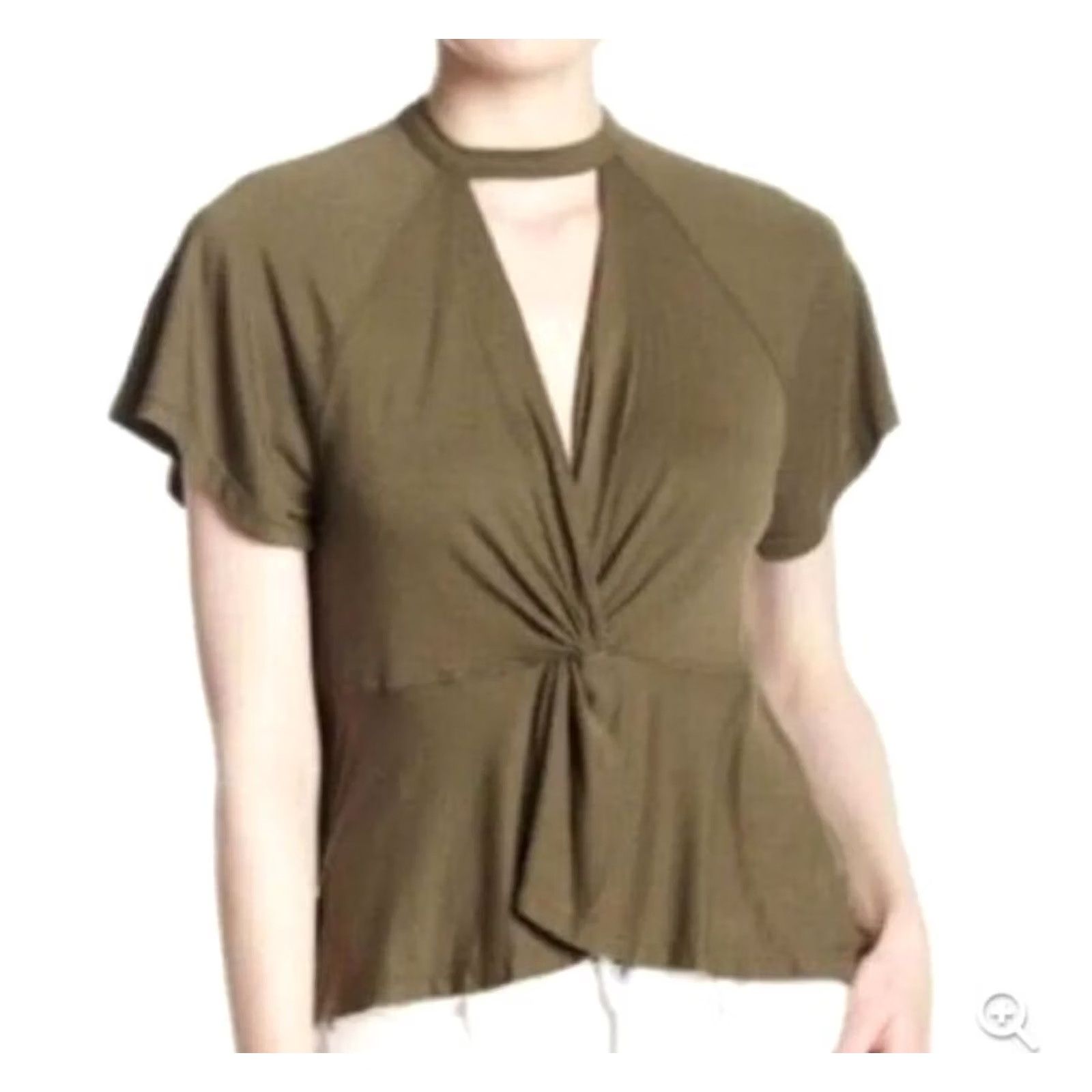 Free People Free People Olive Green Short Sleeve Knit Top Size S Crew Neck Casual Women Regular Size S / US 4 / IT 40 - 2 Thumbnail