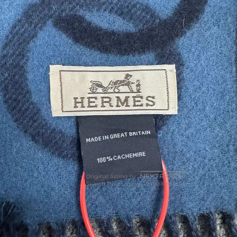 Hermes Hermes Navy Blue Horse-bit Pattern Cashmere Scarf Size ONE SIZE - 5 Thumbnail