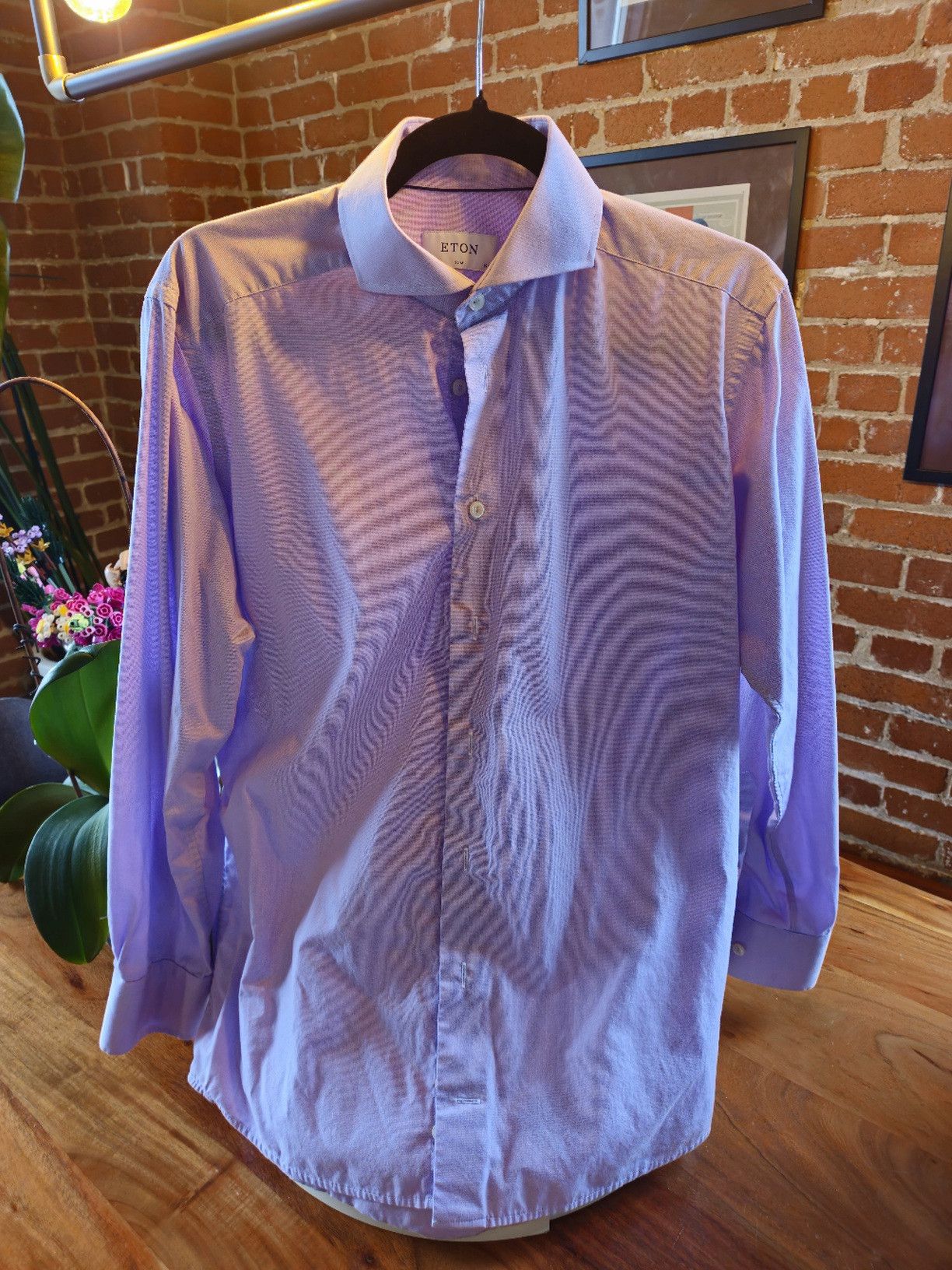 Eton 15.5 / 39 Eton Slim Fit Cotton Lavender Solid Dress Shirt Size US M / EU 48-50 / 2 - 1 Preview