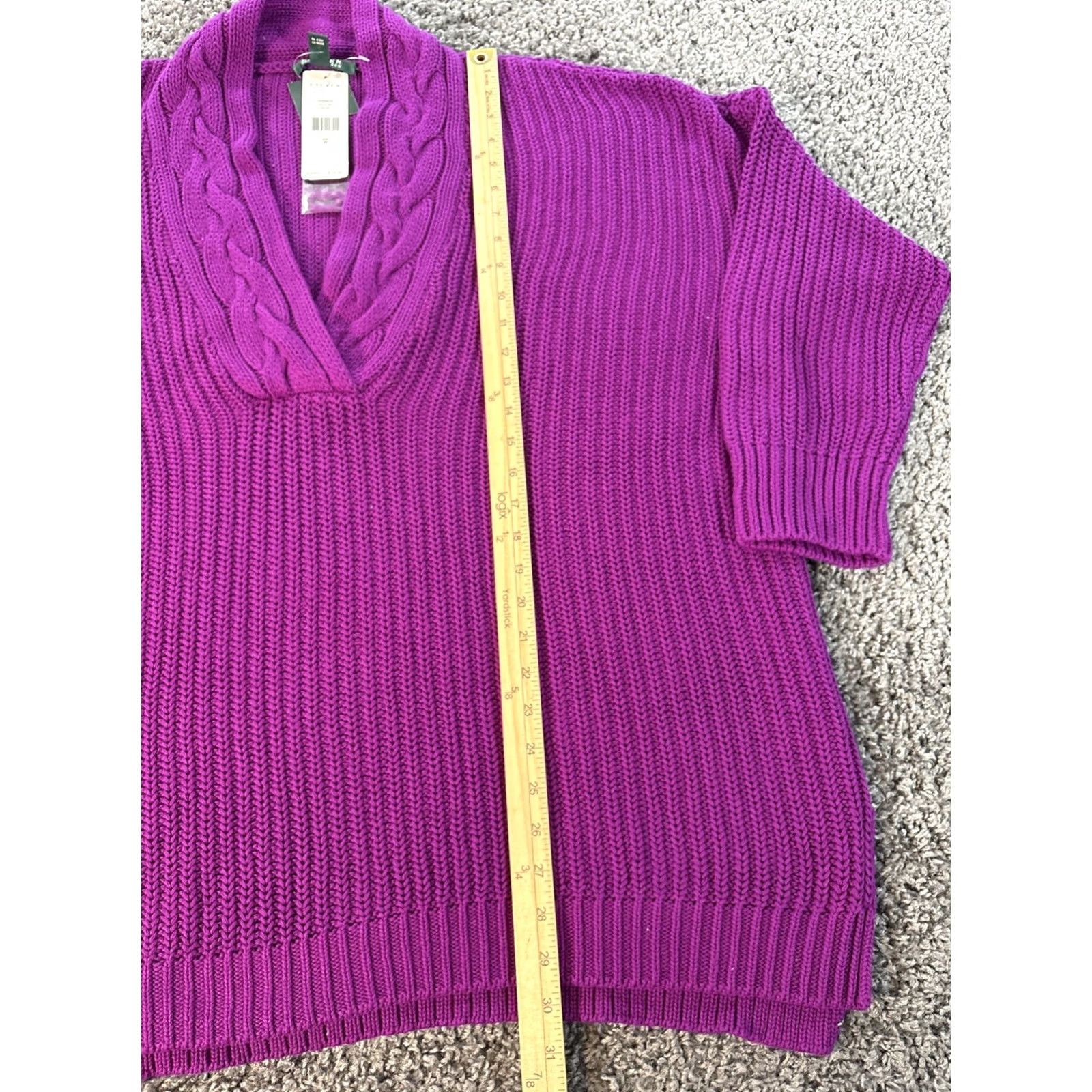Ralph Lauren Lauren Ralph Vneck Sweater Womens Purple Chunky Knit Heavyweight Size XXL / US 16-18 / IT 52-54 - 2 Thumbnail