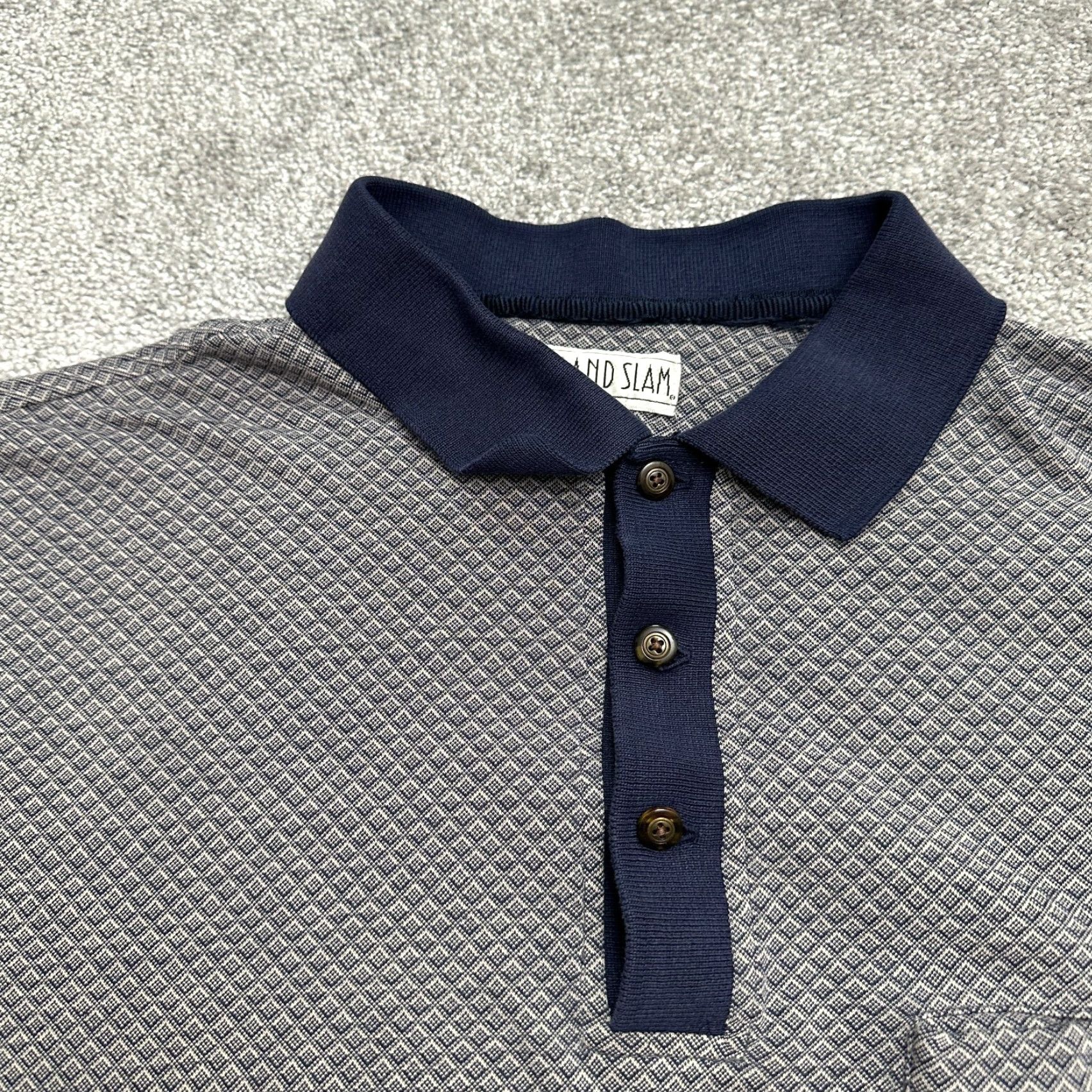 Vintage VINTAGE Grand Slam Polo Shirt Mens Large Blue Diamond Short Sleeve Cotton Casual Golf Size US L / EU 52-54 / 3 - 3 Thumbnail