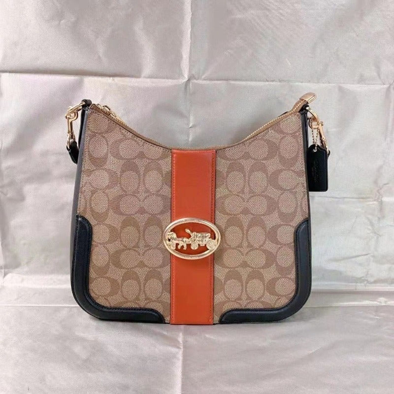 image of Coach C7229 Georgie Hobo In Colorblock Sig Khaki/terracotta in Orange, Women's