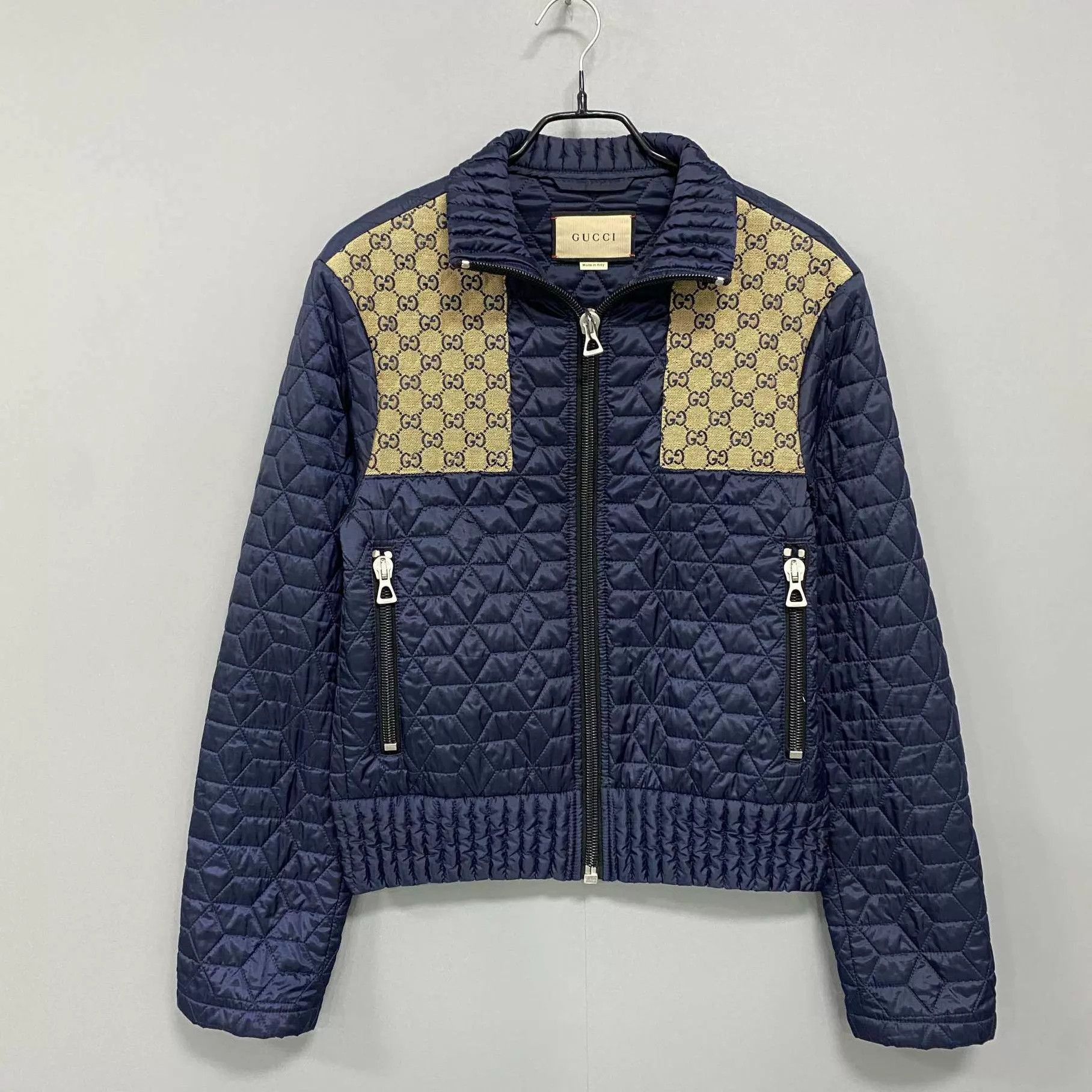 Gucci Blue Quilted Bomber Jacket with Patterned Panels Size US S / EU 44-46 / 1 - 1 Thumbnail