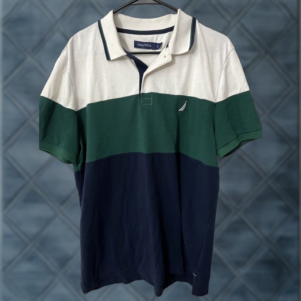 Nautica Nautica Polo Shirt Short Sleeve Navy Green White Striped Multicolor Cotton Logo Classic Fit Men L Size US L / EU 52-54 / 3 - 1 Thumbnail