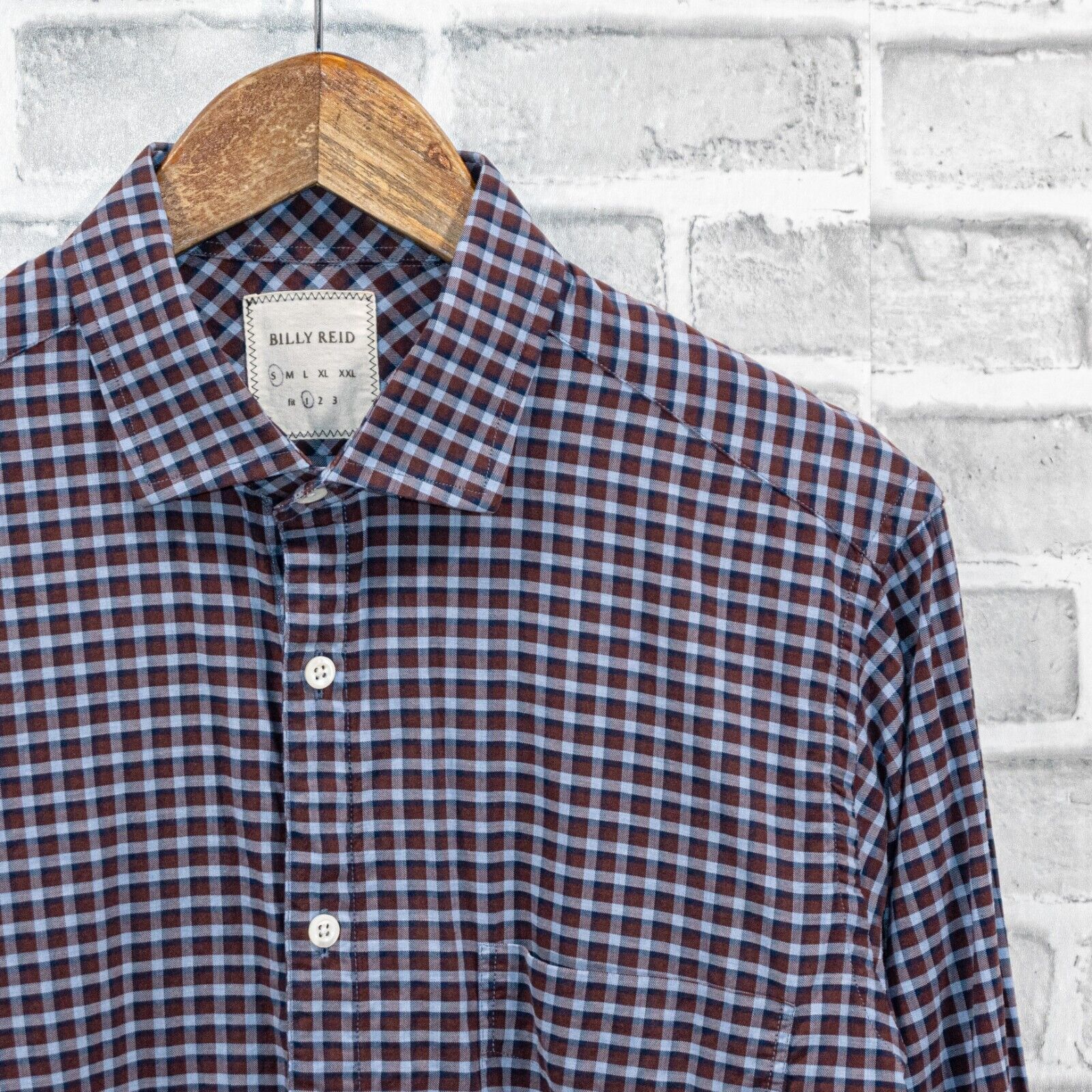 Billy Reid BILLY REID Men's fit 1 Button up Shirt in Maroon Blue check Size US S / EU 44-46 / 1 - 2 Thumbnail