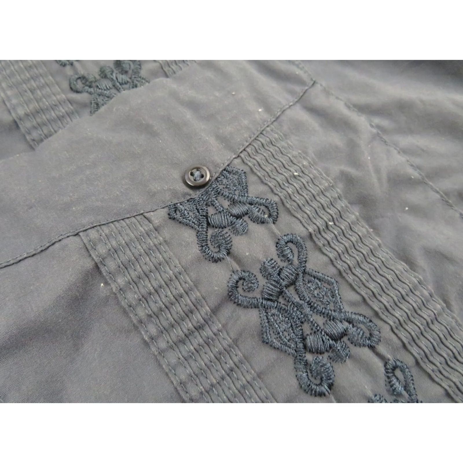 Omega VINTAGE Blue Embroidered Shirt Mens XL 80s Guayabera Aztec Camp Size 46R - 6 Thumbnail