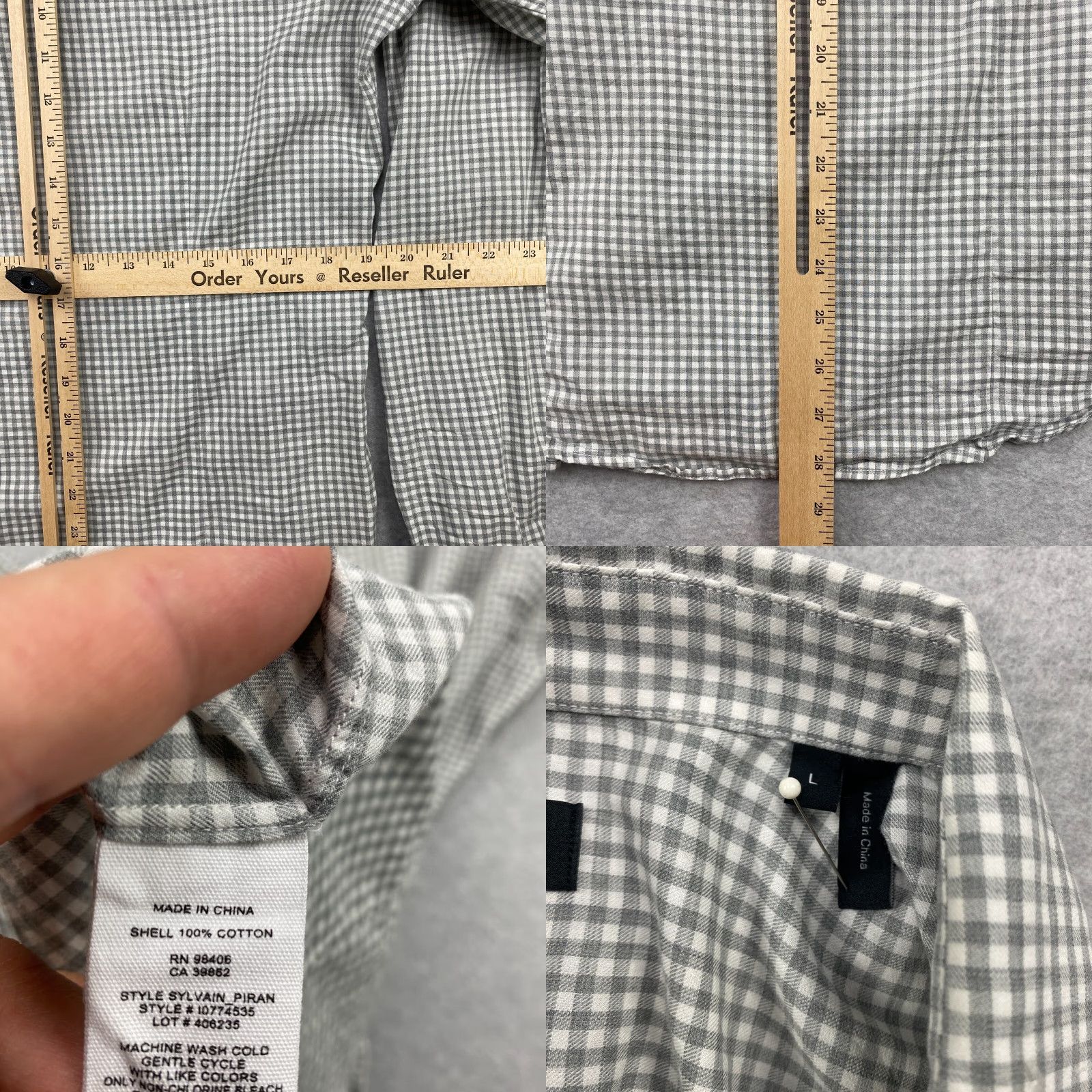 Theory Theory Button-Up Shirt Mens Large L Gray Check Long Sleeve Cotton Casual Size US L / EU 52-54 / 3 - 8 Thumbnail