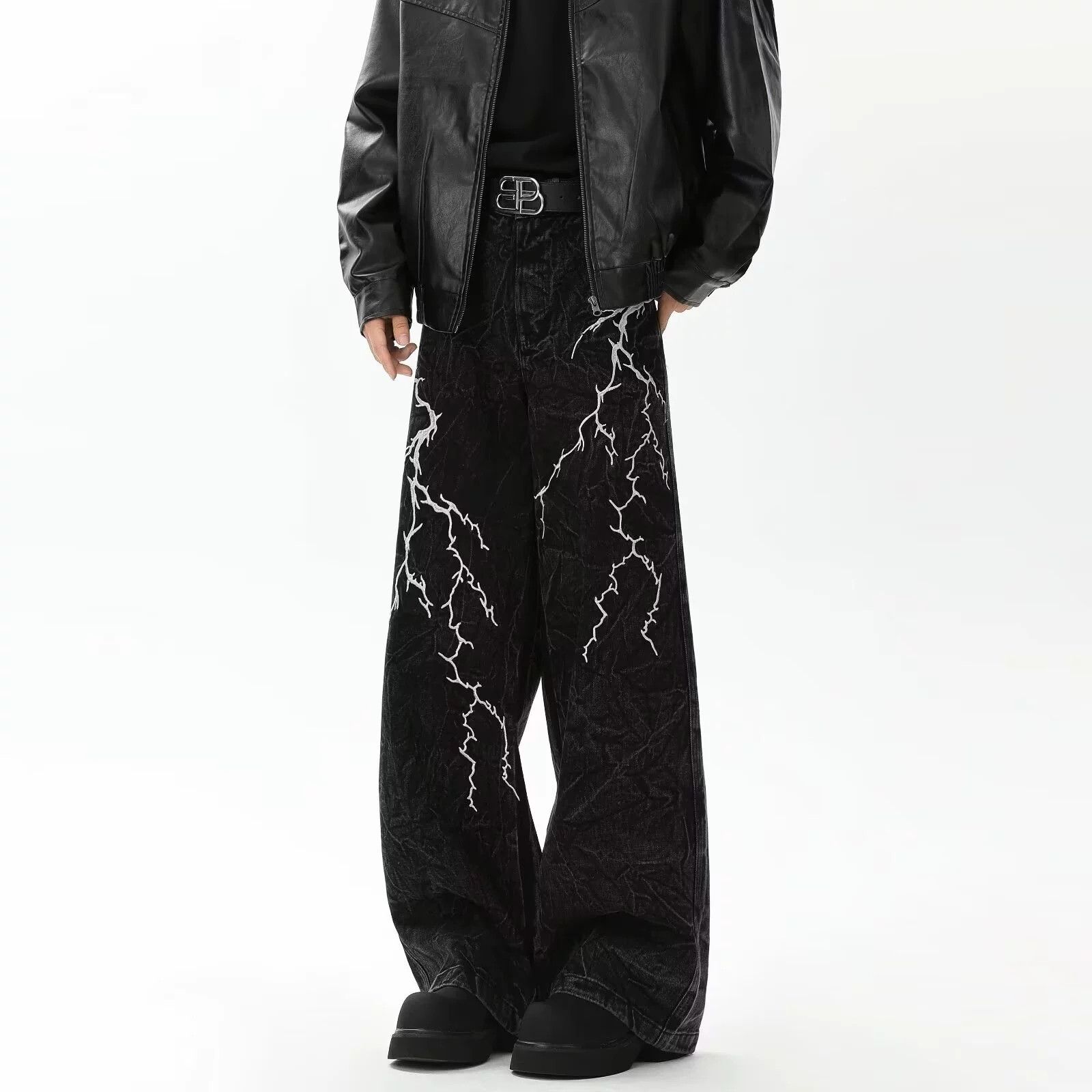 Japanese Brand × Jean American high street lightning crack washed jeans Size US 32 / EU 48 - 1 Thumbnail
