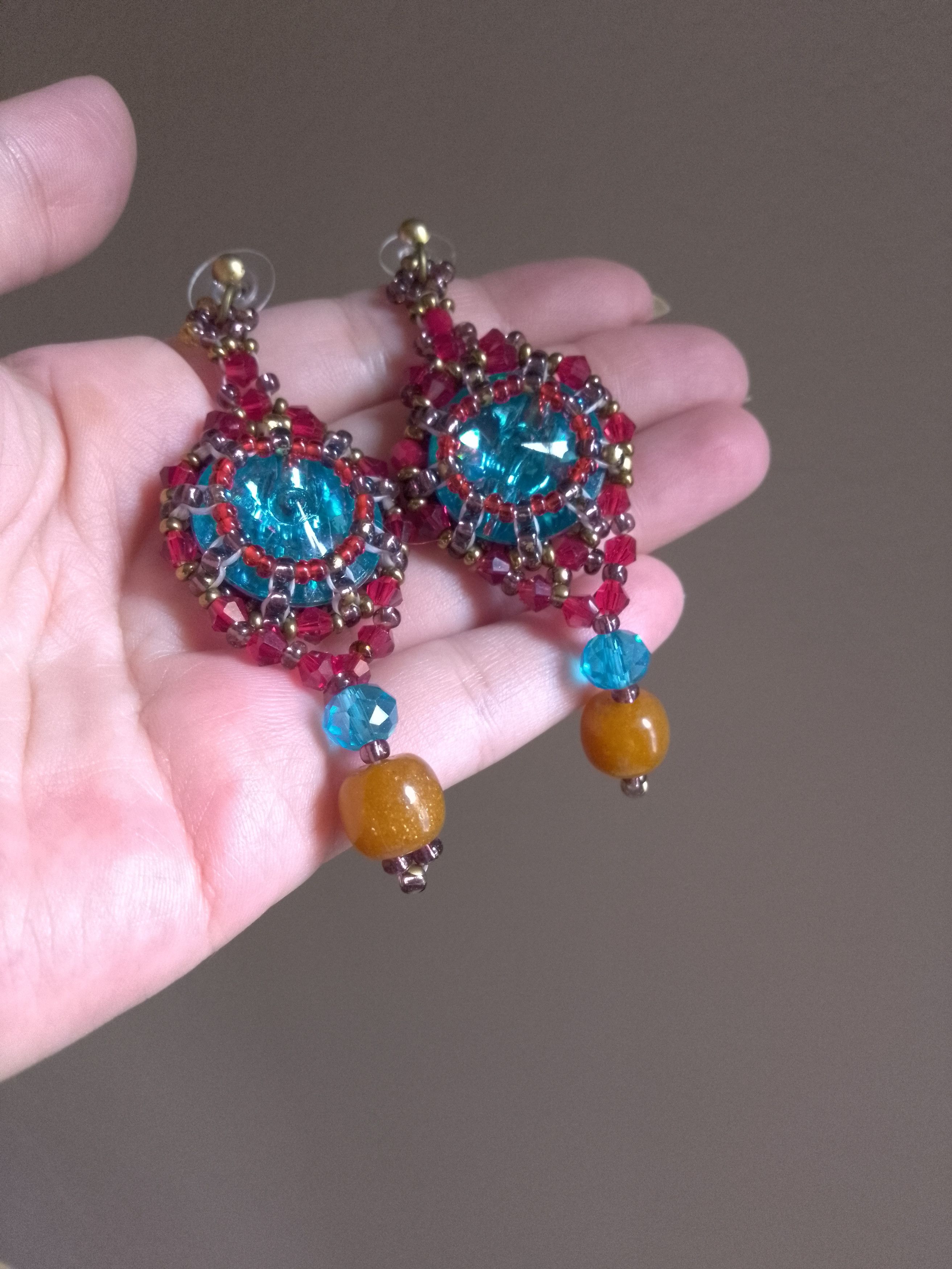 Handmade Earrings dangle Naturale carnelian stone + blue zircons Size ONE SIZE - 8 Thumbnail