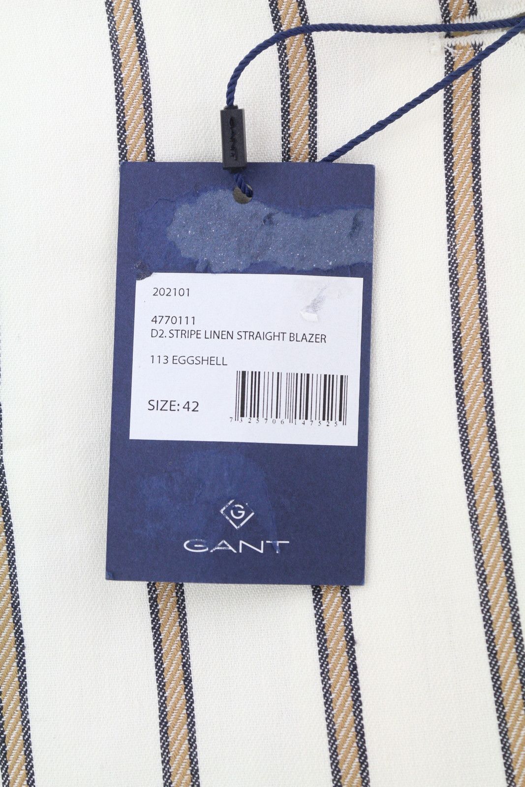 Gant STRIPE LINEN EU42 Off-White Linen Notch Blazer 85340 Size L / US 10 / IT 46 - 8 Thumbnail