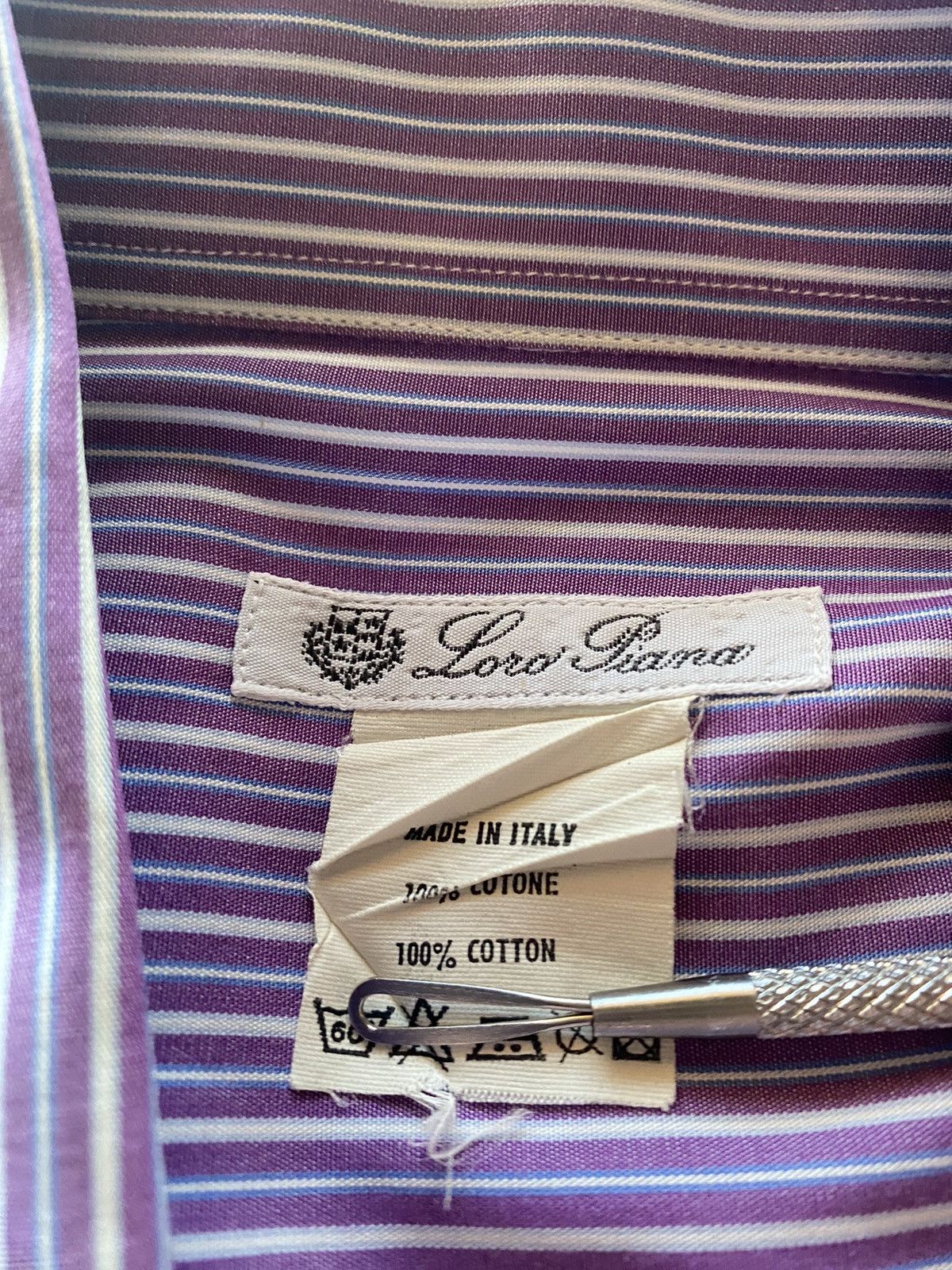 Loro Piana Loro Piana 🇮🇹 purple rep stripe dress shirt 16.5 42eu VGC Size US L / EU 52-54 / 3 - 2 Thumbnail