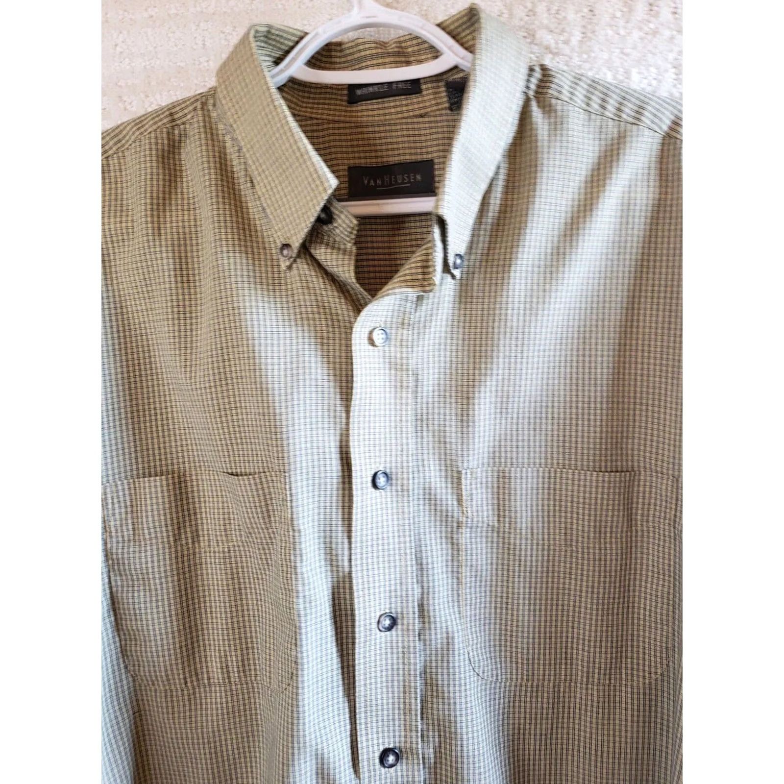 Van Heusen Van Heusen Dress Shirt Mens L Yellow Green Check 16-16.5" Neck Size 42R - 3 Thumbnail
