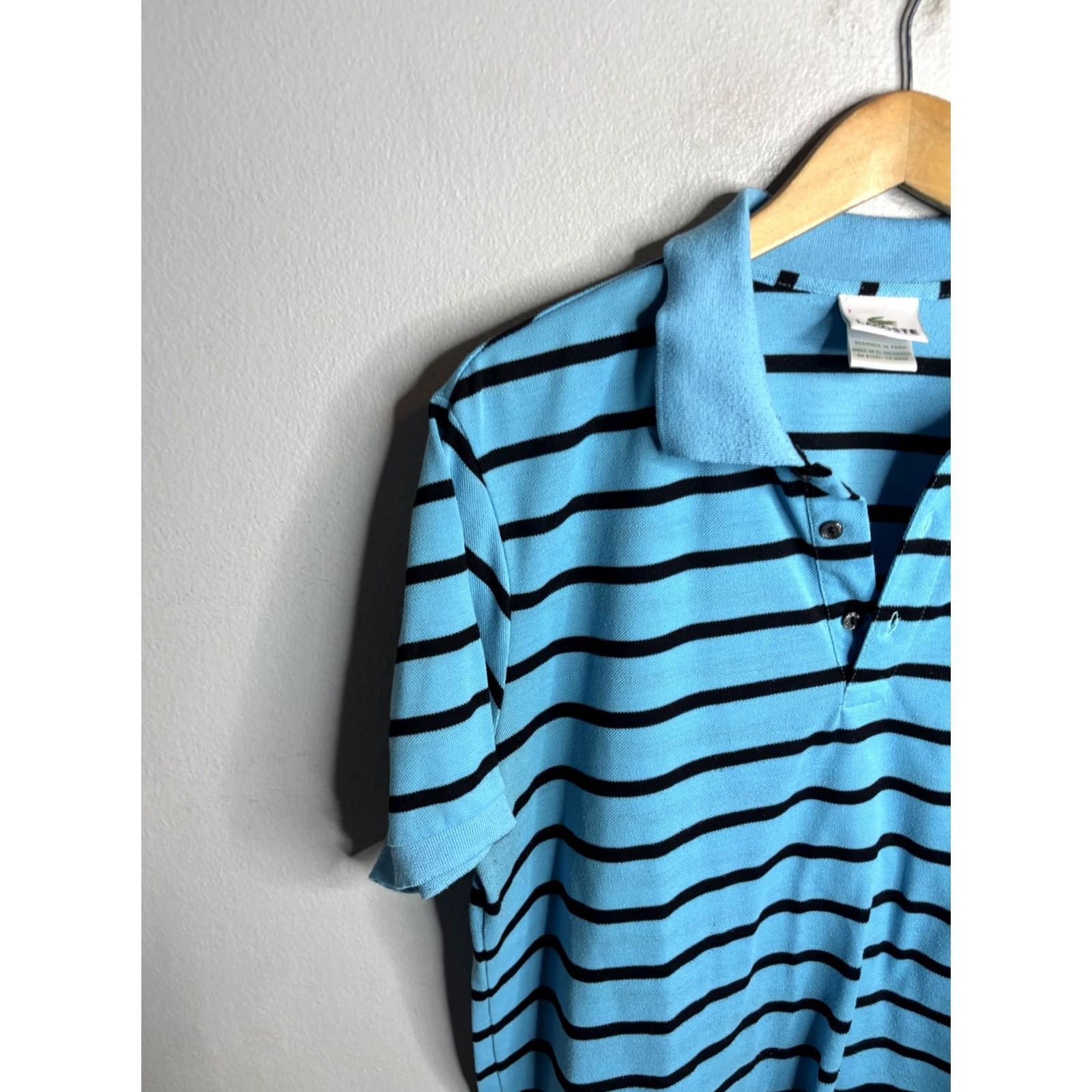 Lacoste Lacoste Polo Shirt Mens 7 Blue Stripe Croc Logo Pique Short Sleeve Casual Size US M / EU 48-50 / 2 - 2 Thumbnail