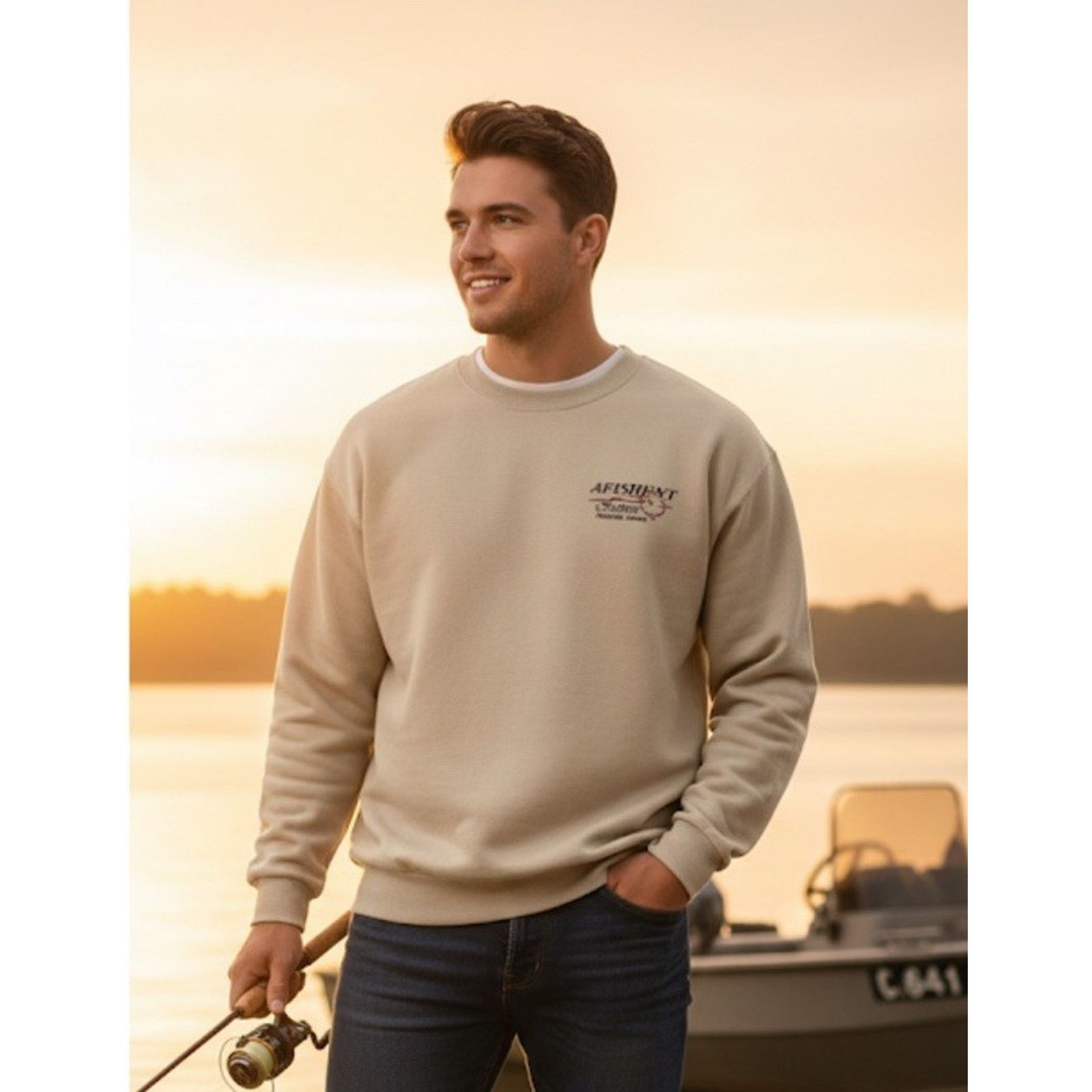Vintage Alaska Fishing Charters Crew PulloverSweatshirt, Beige Size US XL / EU 56 / 4 - 1 Thumbnail