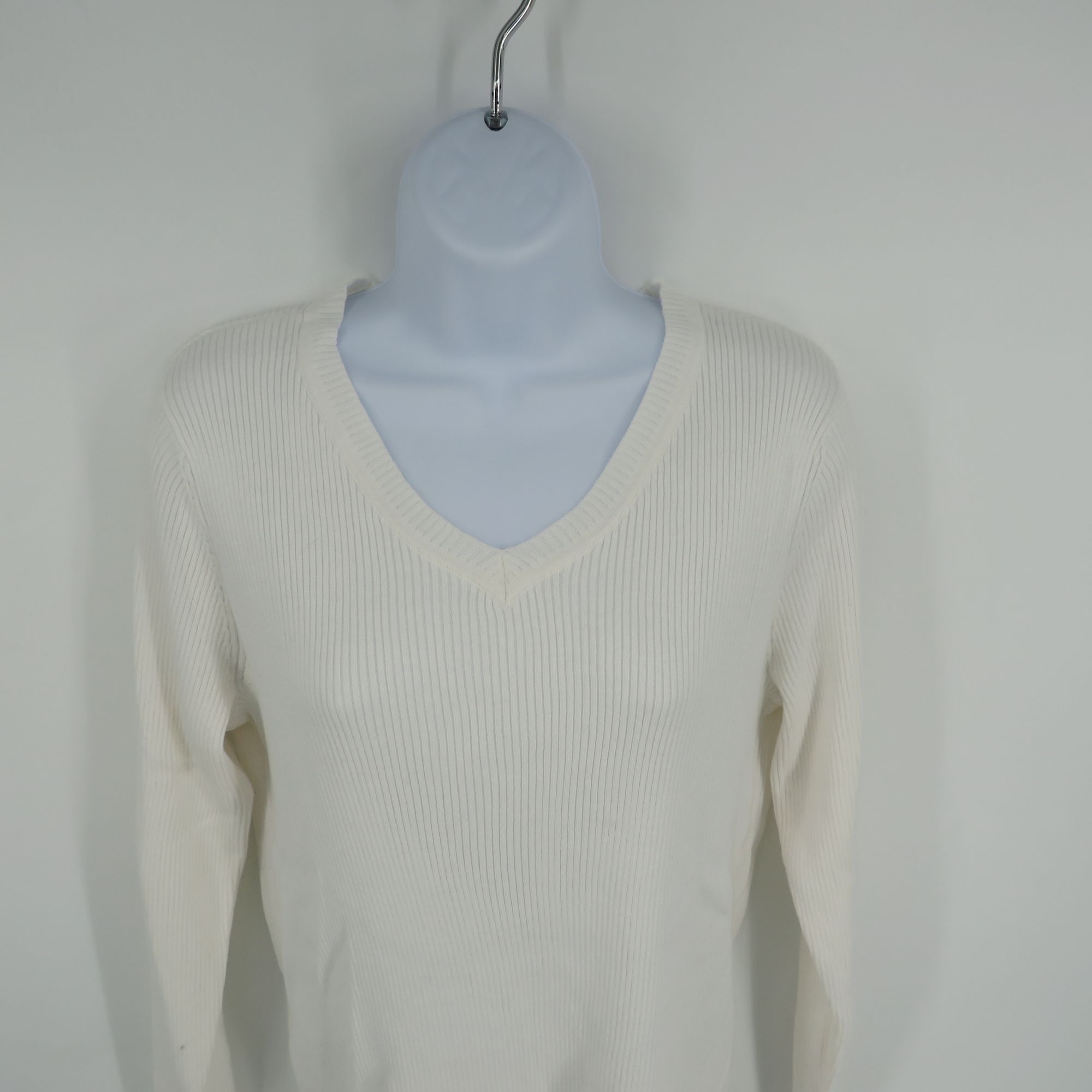 Other Karen Scott Womens PL White V-Neck Ribbed Sweater Long Sleev Size L / US 10 / IT 46 - 3 Thumbnail