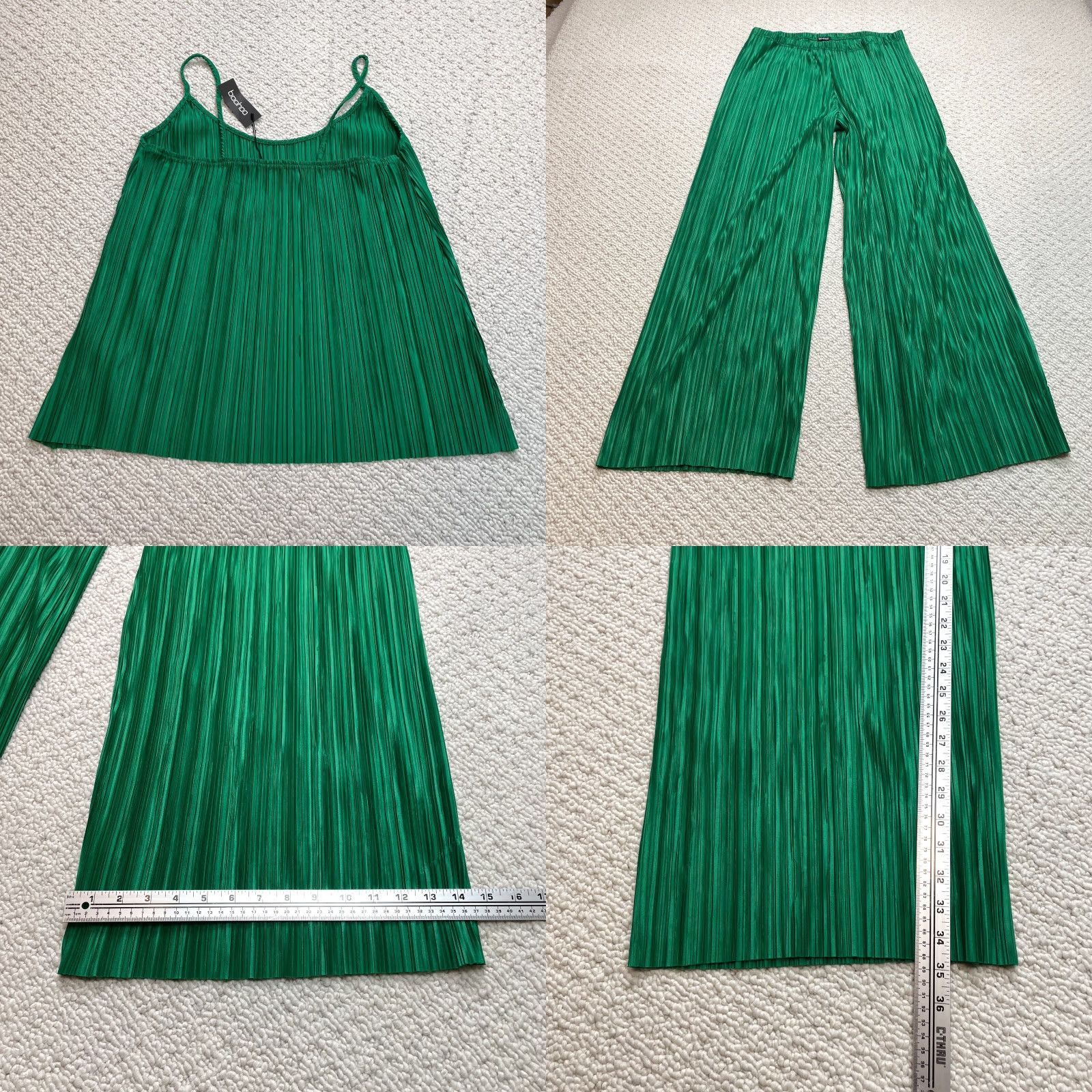 Boohoo Boohoo Tank Top Shirt Womens Plus 20 Green Plisse Cami + Wide Leg Pants 2 Piece Size 3XL / US 20-22 - 9 Thumbnail