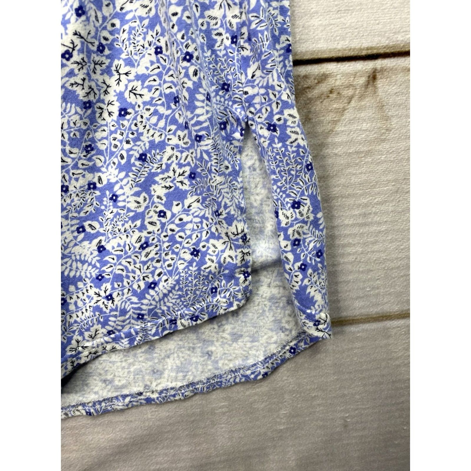 Vintage Miss Elaine Nightgown S Blue Floral Cuffed Short Sleeve Pullover Lace Pocket Button V-Neck Knit Cotton 90s Bohemian Flower Gown Women Size S / US 4 / IT 40 - 6 Thumbnail