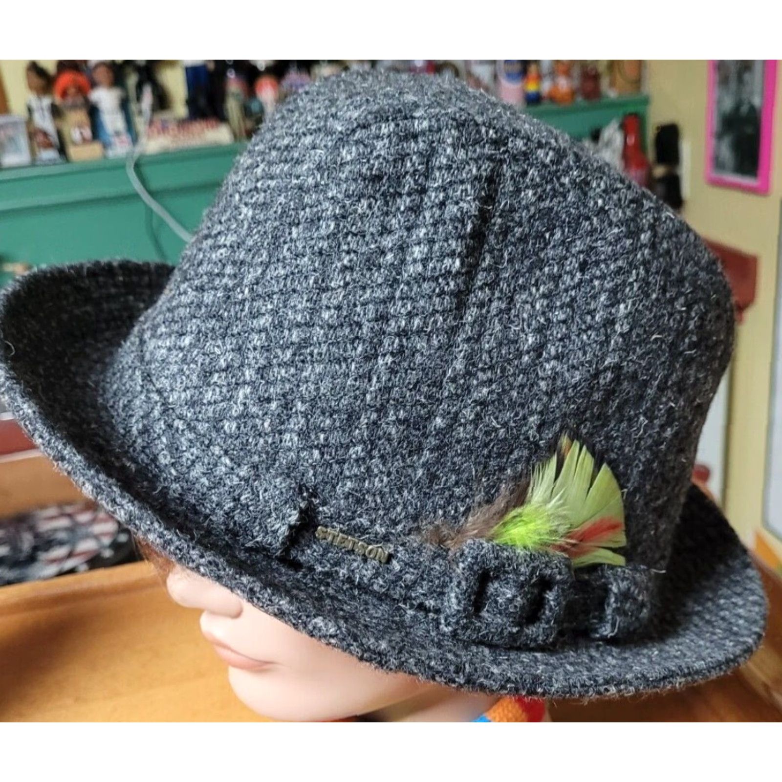 Vintage VTG Stetson Tweed Wool Fedora Hat Medium Wool Feathers Brown M Mens Hat 7 Size ONE SIZE - 5 Thumbnail