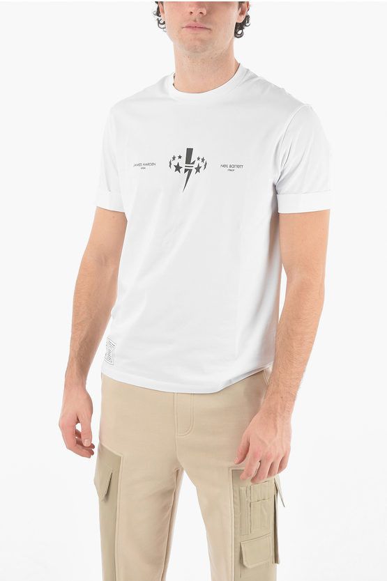 image of James Harden X Neil Barrett Printed Logo Bolt Star T-Shirt in White, Men's (Size XL)