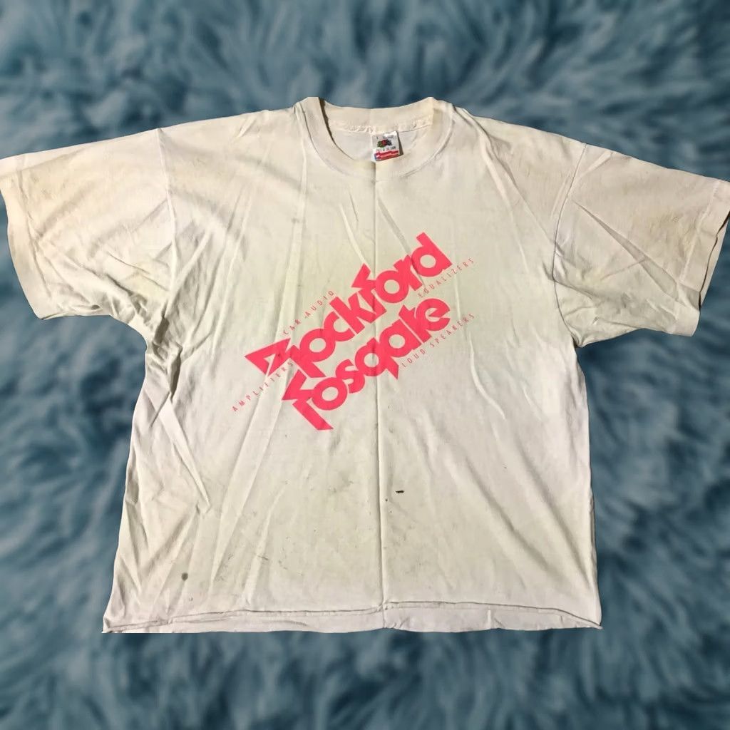 Fruit Of The Loom VINTAGE 80s Rockford Fosgate Car Audio Cropped Shirt Womens Large White USA Grunge Retro 90s Size L / US 10 / IT 46 - 1 Thumbnail