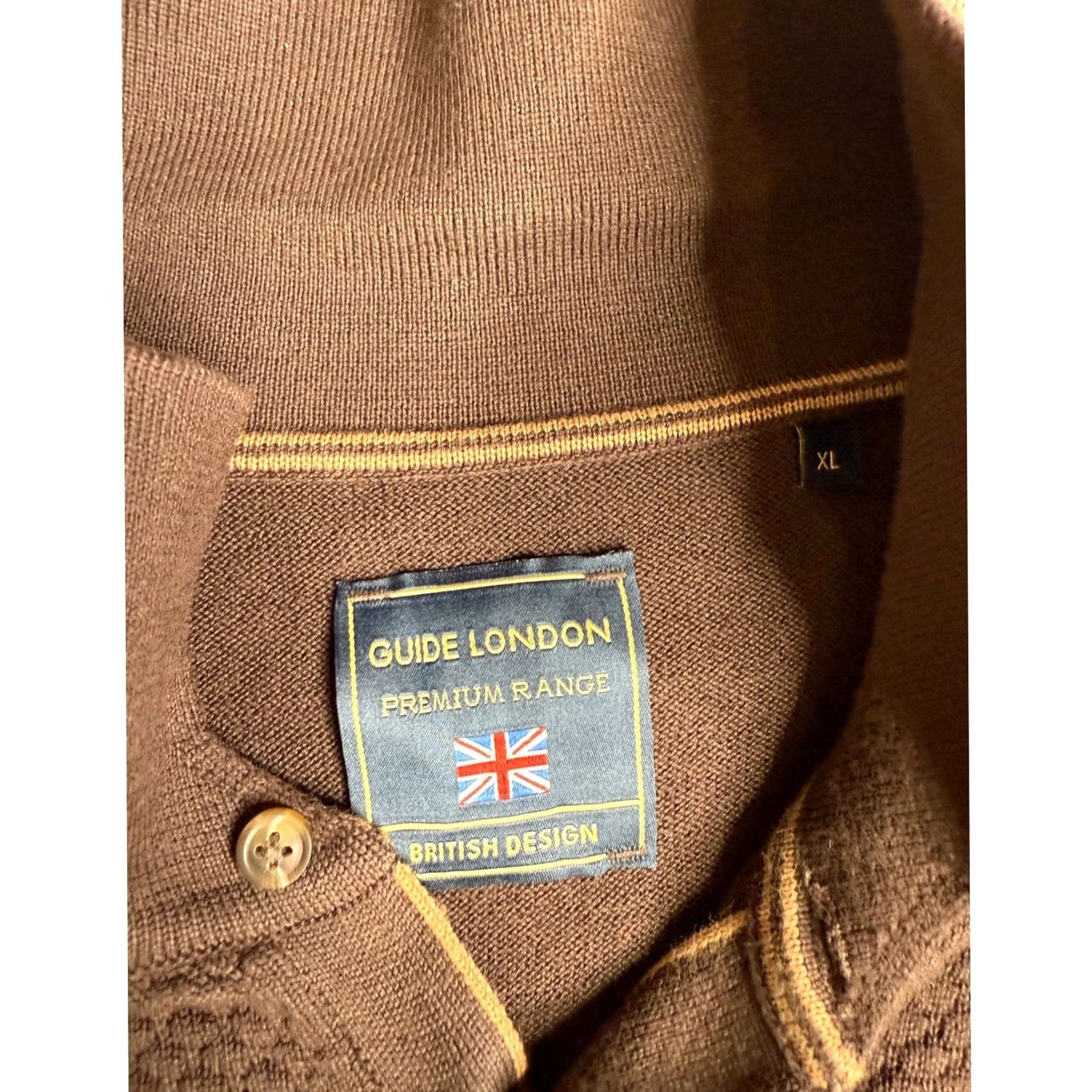 Vintage Guide London Premium Range Polo Shirt Knit Textured Brown XL Men Shirt Geometric 100% Cotton Collared Button Down Breathable Long Sleeve Size US XL / EU 56 / 4 - 2 Thumbnail