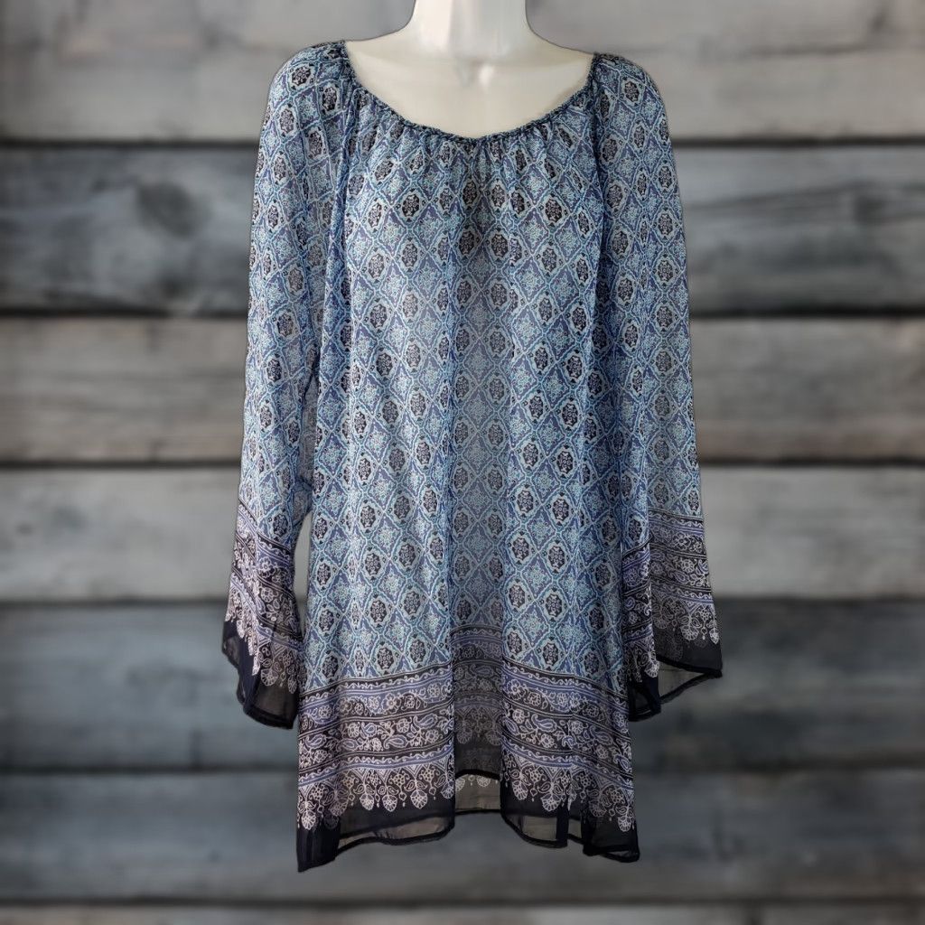Tommy Bahama Tommy Bahama Womens Coverup Blouse Long Sleeve XS Blue Sheer Semi Shirt Size S / US 4 / IT 40 - 1 Thumbnail