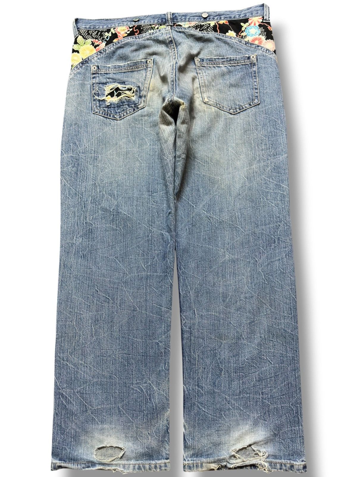 JNCO Vintage Japanese Brand Baggy Floral Sashiko Boro Style Jeans Size US 41 - 4 Thumbnail
