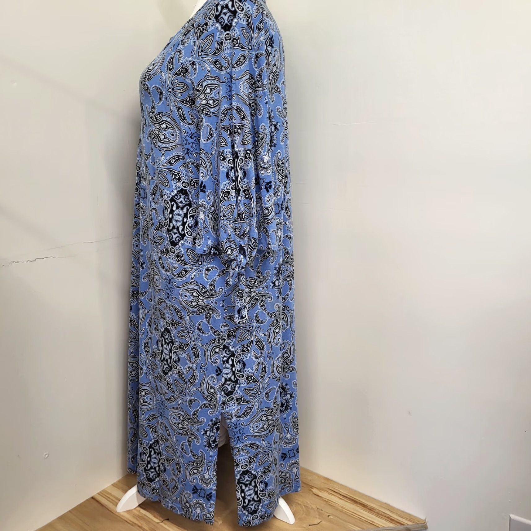 Vintage Jessica London Dress Plus Size 20W Blue Paisley Long Tie Sleeves Keyhole Size 3XL / US 20-22 - 7 Thumbnail
