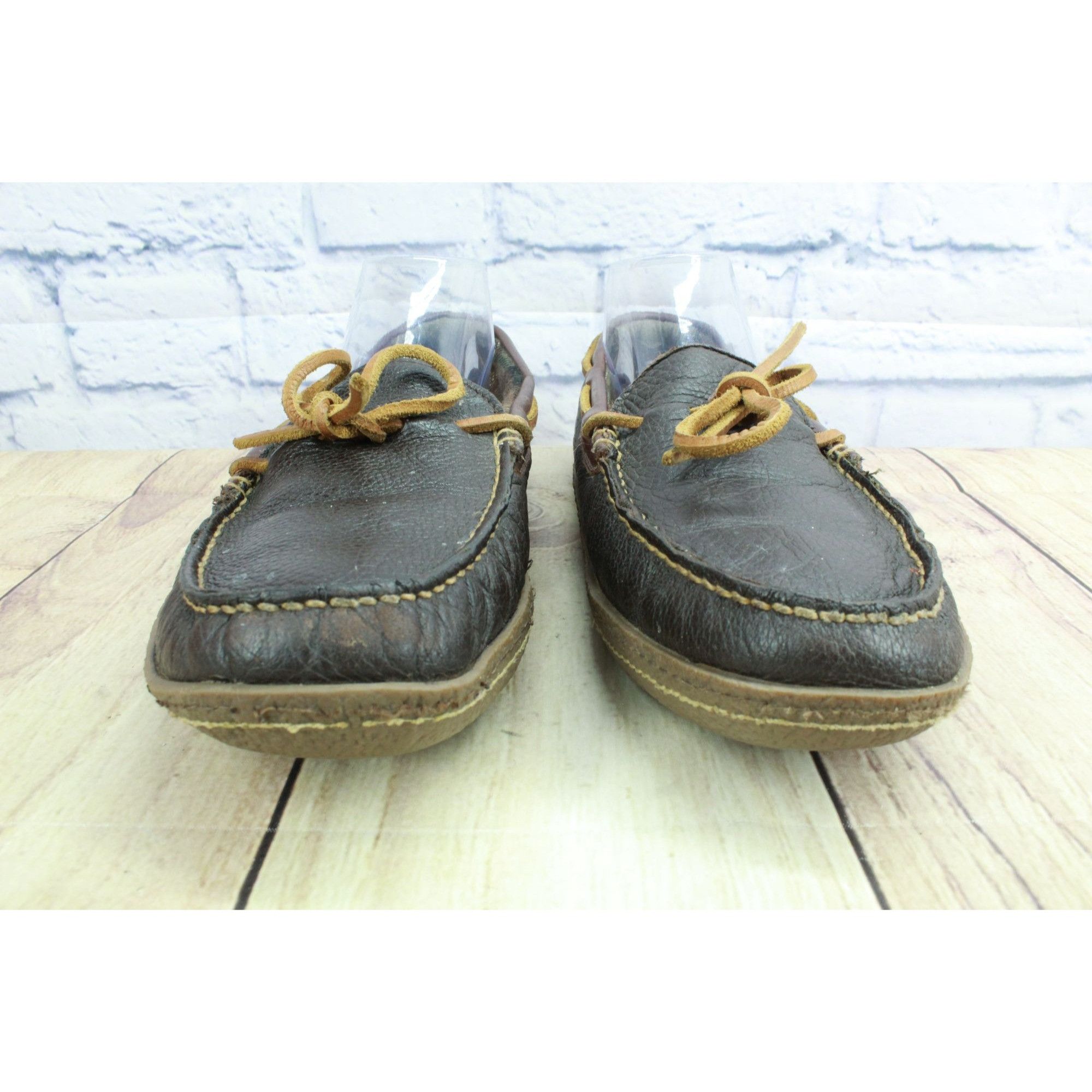 L.L. Bean LL Bean Brown Leather Flannel Lined Moccasin Slippers Size US 10 / EU 43 - 4 Thumbnail