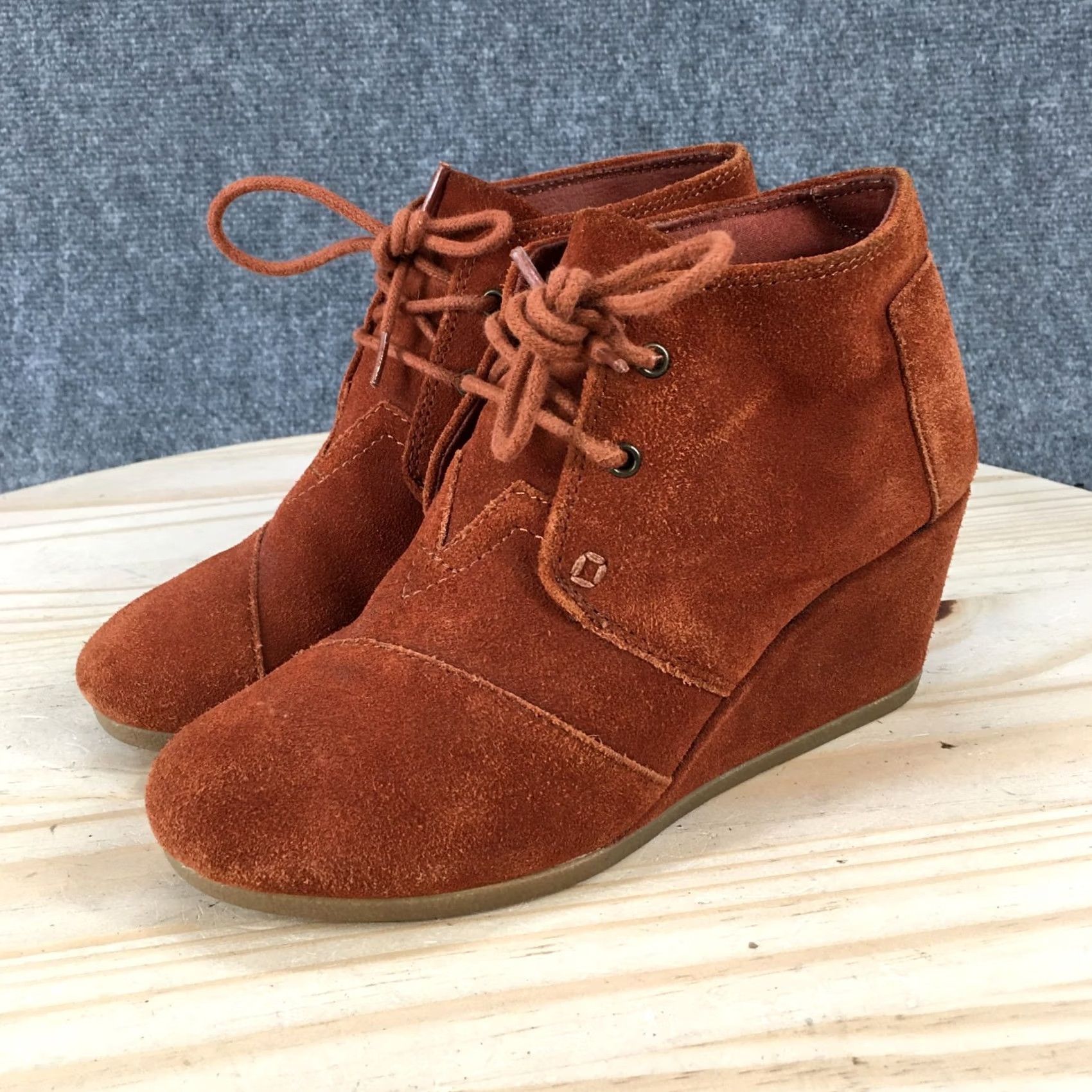 Toms TOMS Boots Desert Wedge Ankle Booties Womens 6 Rust Brown Suede Leather Casual Boots Size US 6 / IT 36 - 3 Thumbnail