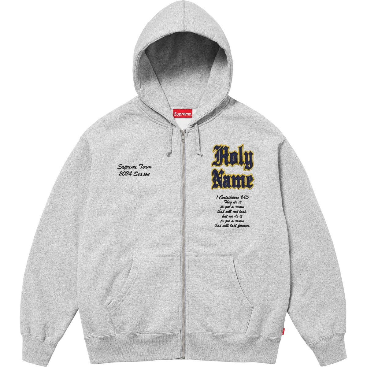 image of Supreme Salvation Zip Up Hooded Sweatshirt in Heather Grey, Men's (Size XL)