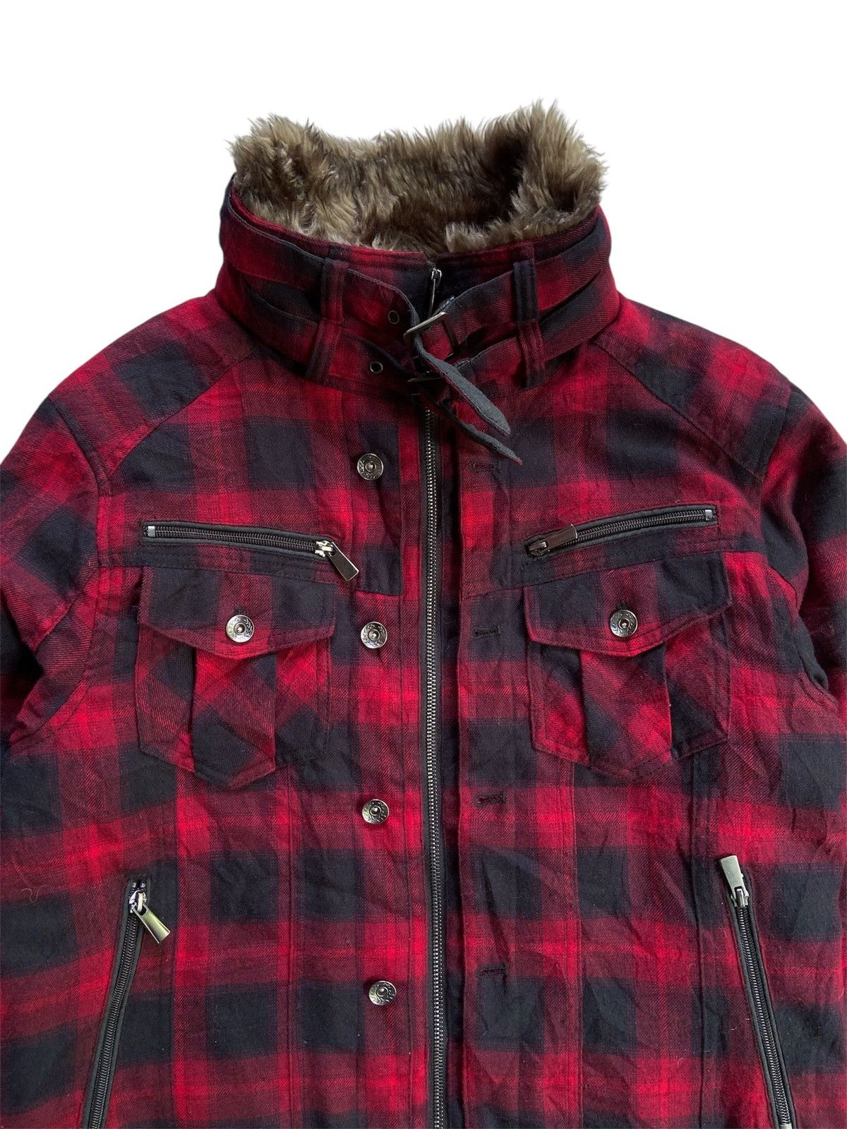 Japanese Brand DOUBLE DOCUS PLAID FAUX FUR ZIP JACKET Size US M / EU 48-50 / 2 - 7 Thumbnail