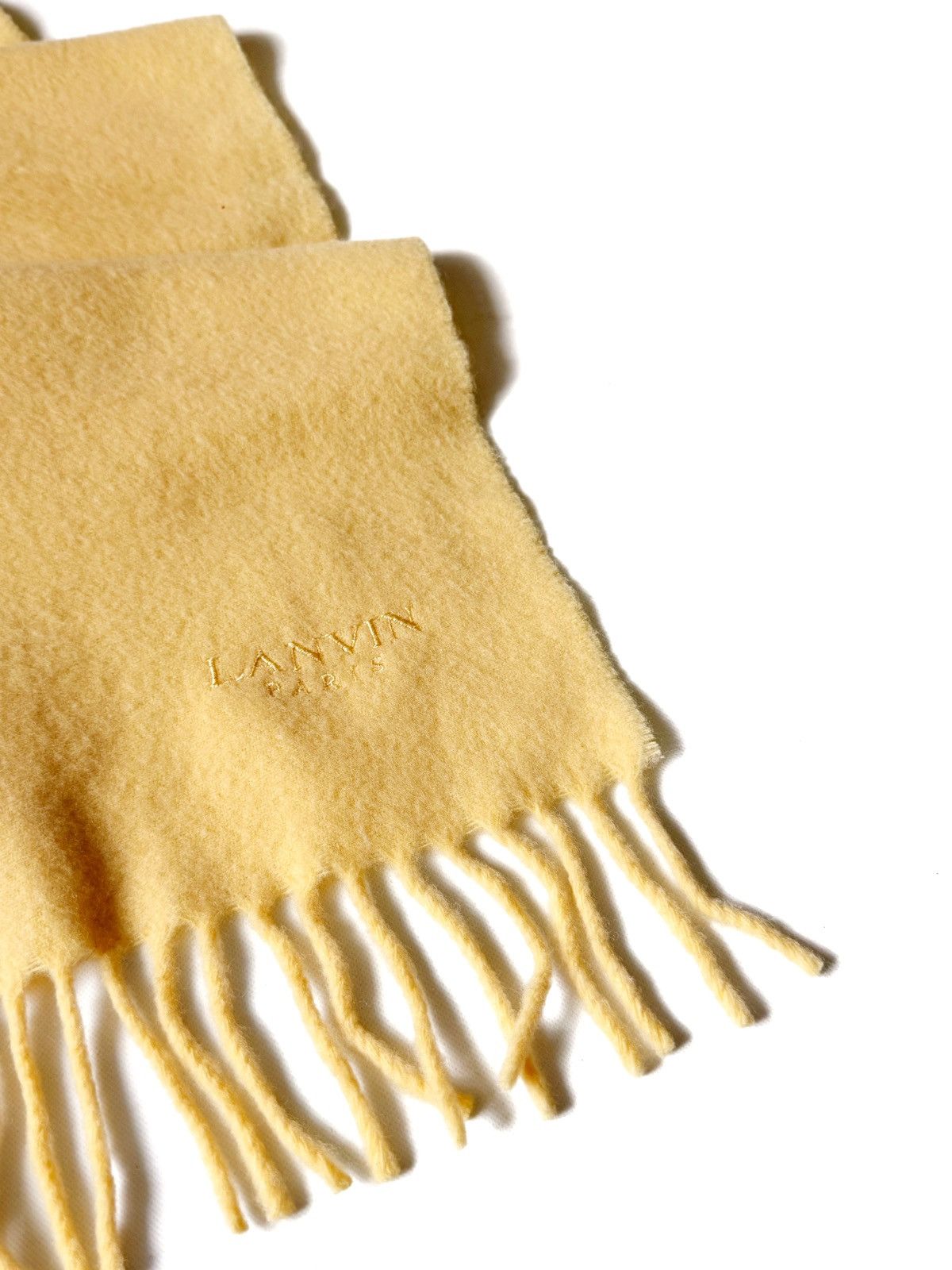 Lanvin Lanvin Classic Plain Wool Vintage Yellow Scarf Small Logo Size ONE SIZE - 3 Thumbnail