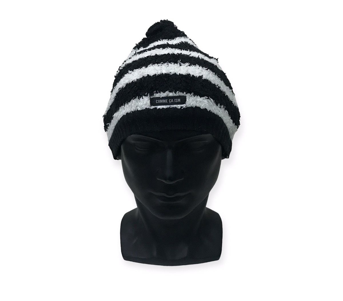image of Comme Ca Ism Stripe Jail Beanie Hat in Black, Men's