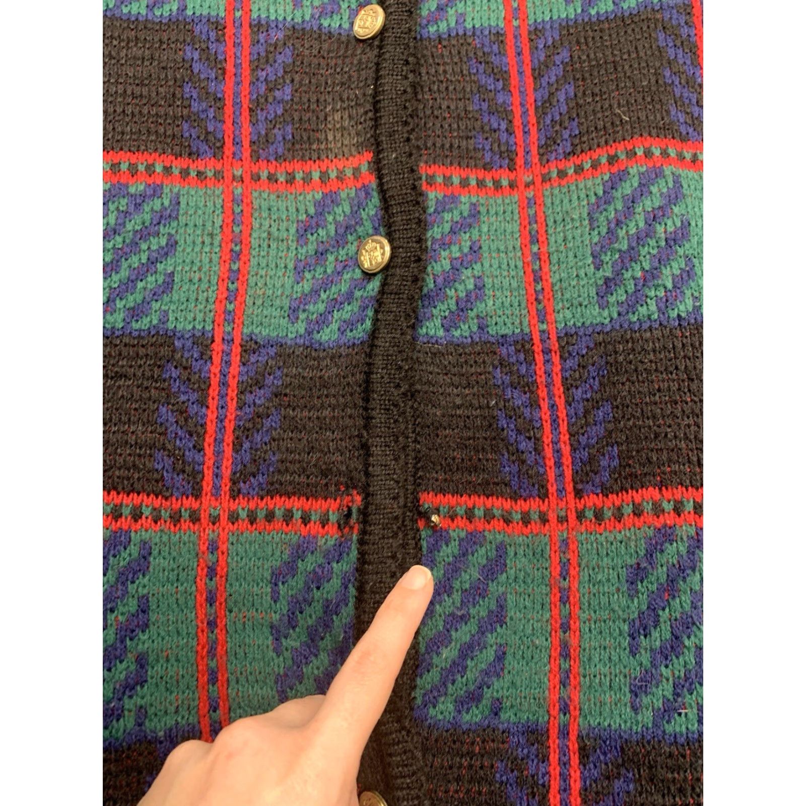 Vintage VINTAGE Tally Ho Cardigan Sweater Women 2XL Green Plaid Heavyweight Wool Button Up Cardigan 1990s Womens Size XXL / US 16-18 / IT 52-54 - 6 Thumbnail