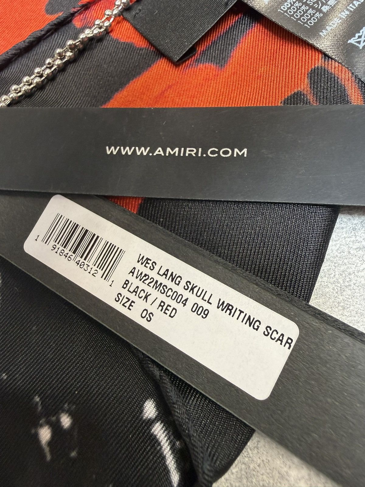 Amiri × Wes Lang Amiri x Wes Lang Skull Writing Silk Scarf. BNWT. RRP £525 Size ONE SIZE - 3 Thumbnail