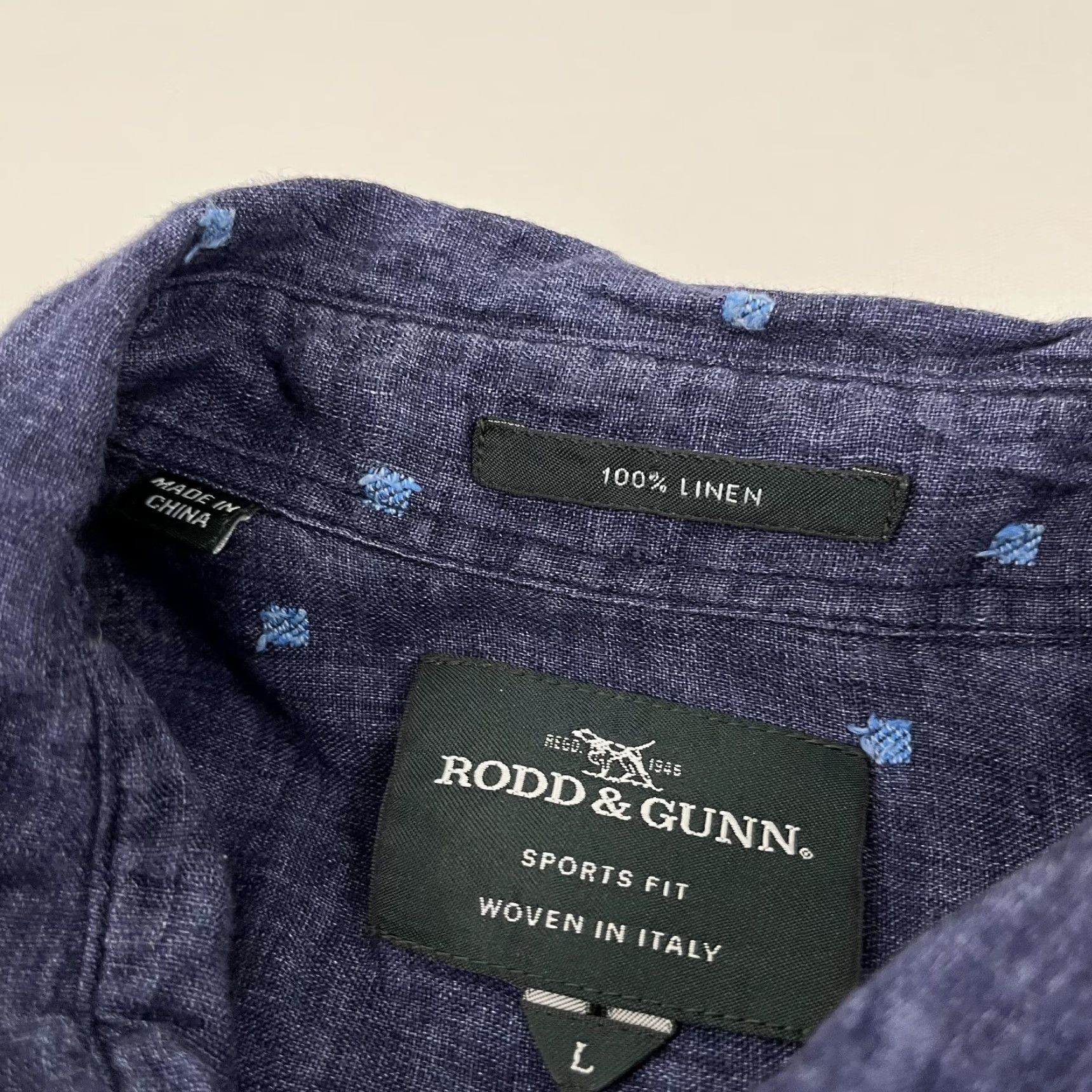 Rodd & Gunn Rodd & Gunn Shirt Men Large Sports Fit Blue Geometric 100% Linen Woven Button Up Size US L / EU 52-54 / 3 - 2 Thumbnail