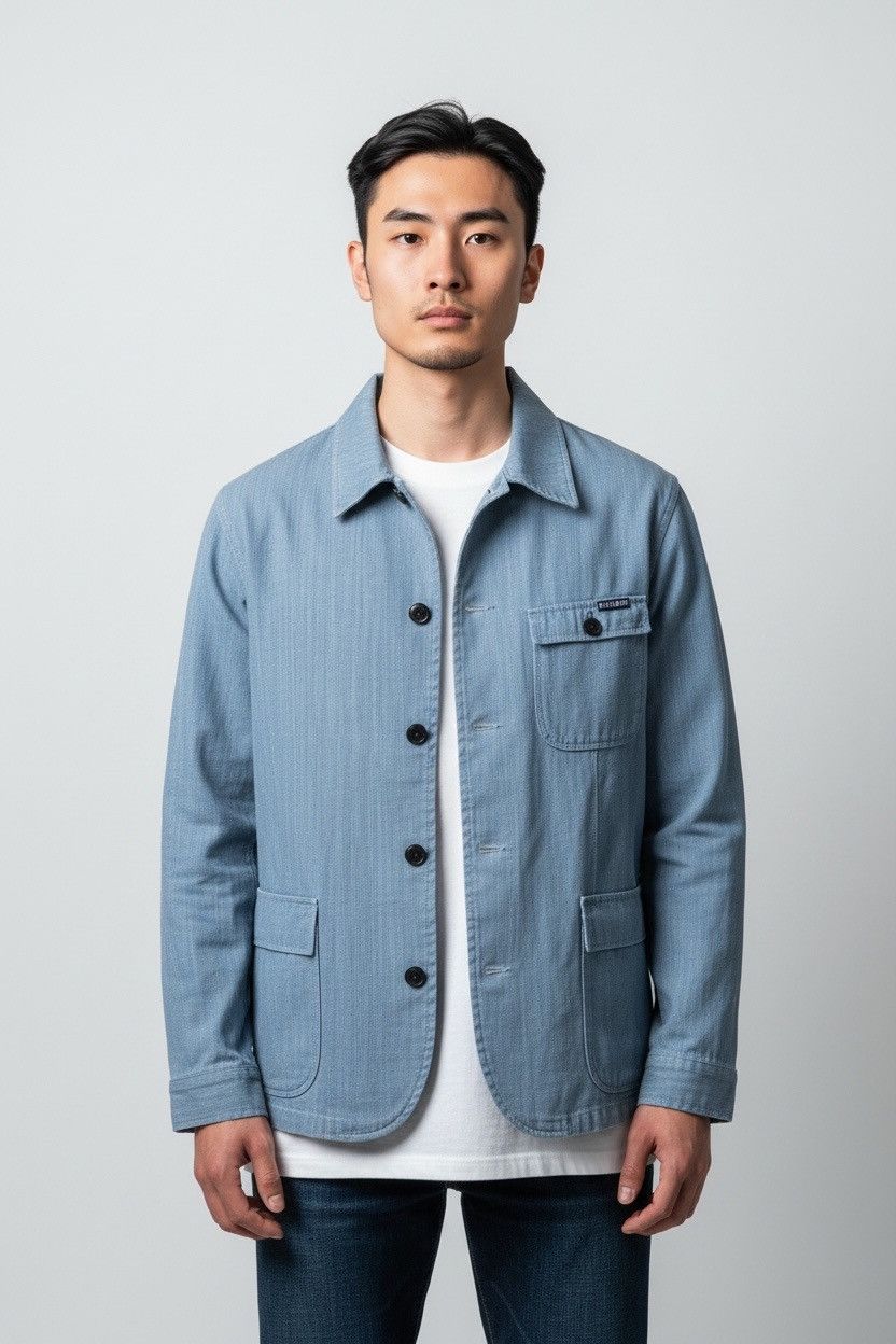 Blue Blue Japan CHORE JACKET BLUE BLUE JAPAN HICKORY BLUE DENIM INDIGO Size US S / EU 44-46 / 1 - 1 Thumbnail