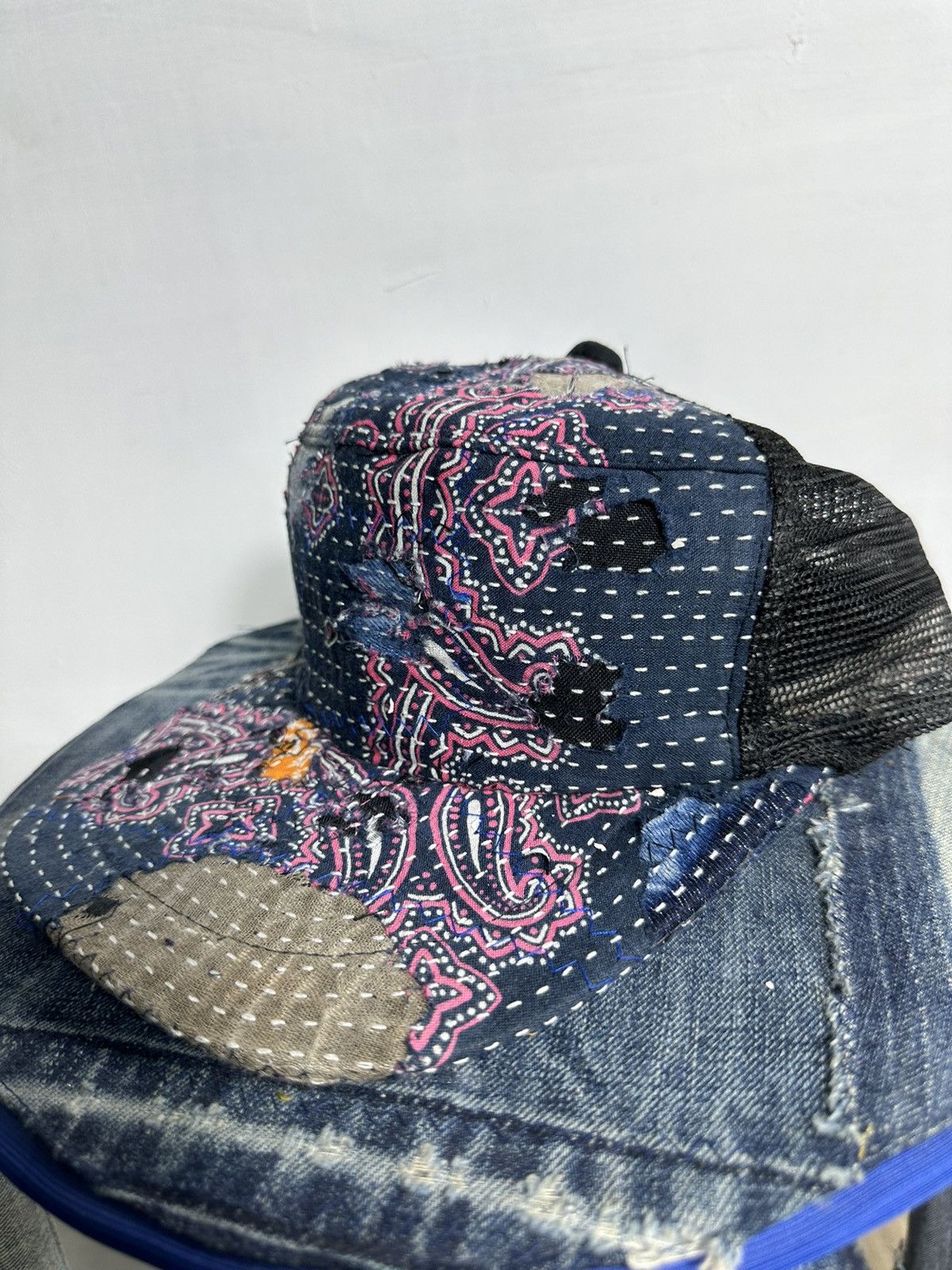 Handmade Custom Made Distressed Paisley Patchwork Boro Trucker hats Size ONE SIZE - 4 Thumbnail