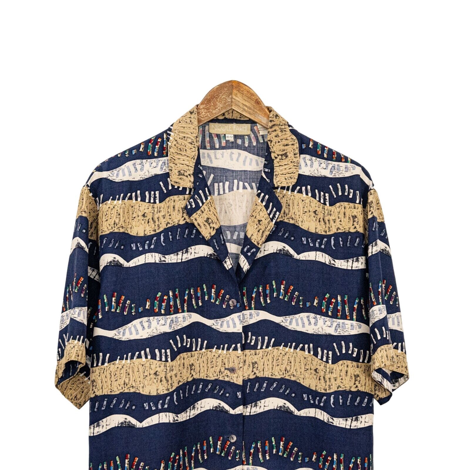 Nicole Farhi NICOLE FARHI Silk Button up Blouse Navy Multi size 10/12 Size XL / US 12-14 / IT 48-50 - 5 Thumbnail