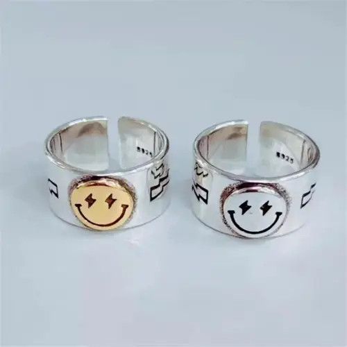 Jewelry × Vintage .925 Silver Smiley Face Adjustable Ring Size ONE SIZE - 3 Thumbnail