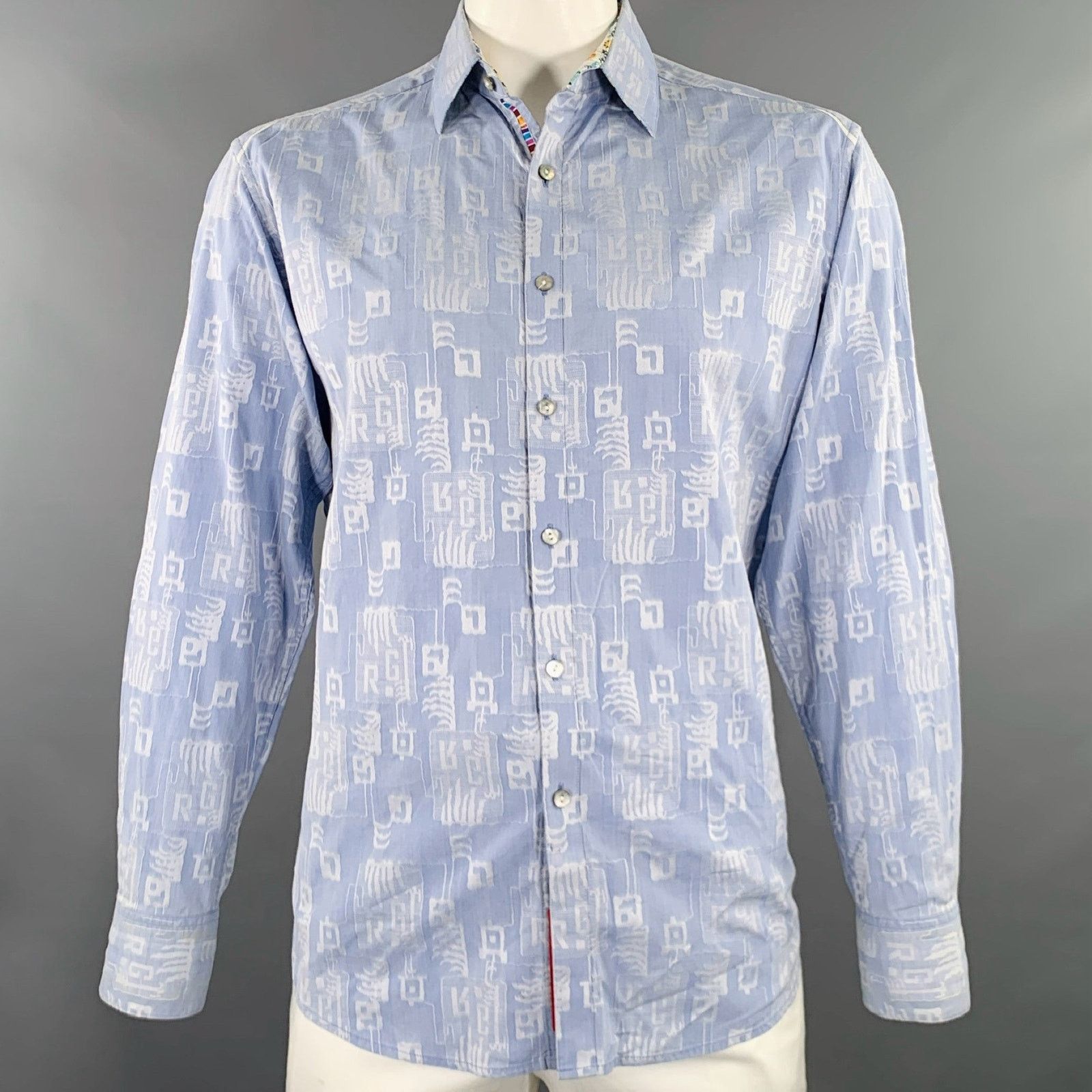 Robert Graham L Blue Light Blue Squares Monogram Cotton Long Sleeve Shirt Size US L / EU 52-54 / 3 - 1 Thumbnail