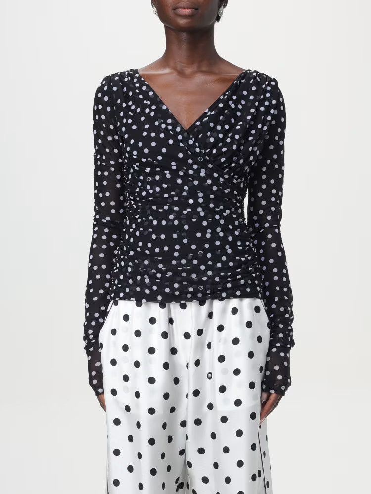Dolce & Gabbana o1s22i1n1024 Polka Dot Draped Top in Black Size M / US 6-8 / IT 42-44 - 1 Thumbnail