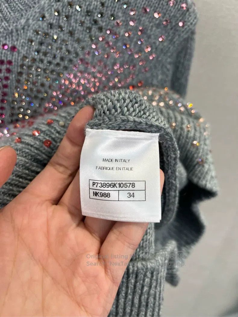 Chanel Chanel Gray rhinestone letter logo long-sleeved knitwear s Size XXS / US 00 / IT 34 - 5 Thumbnail