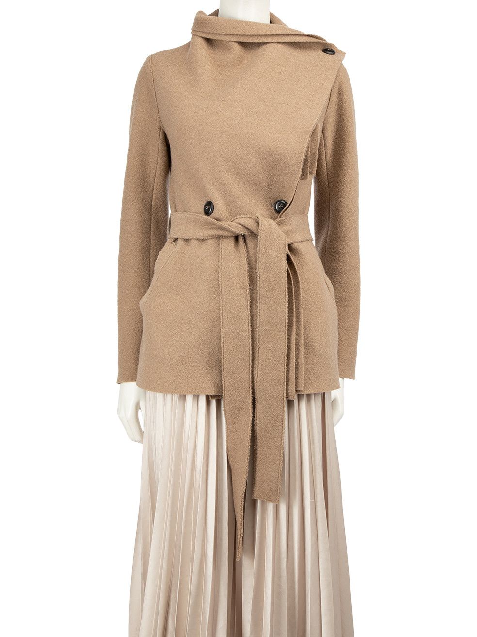 Brown Wool Tie Belted Coat