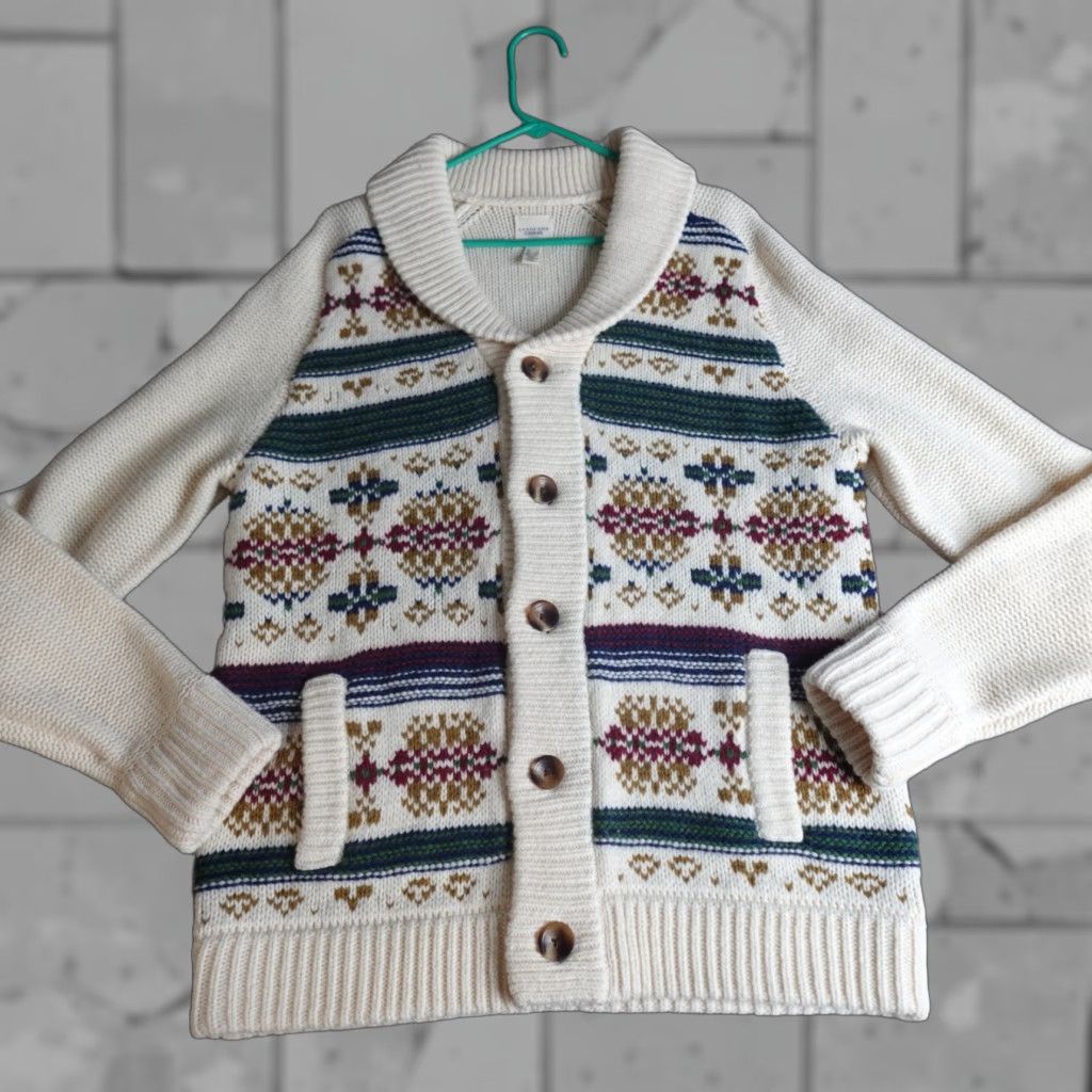 Lands' End VINTAGE Lands' End Cowichan Sweater Medium Ivory Shawl Collar 100% Lambswool Cardigan Mens Size US M / EU 48-50 / 2 - 1 Thumbnail